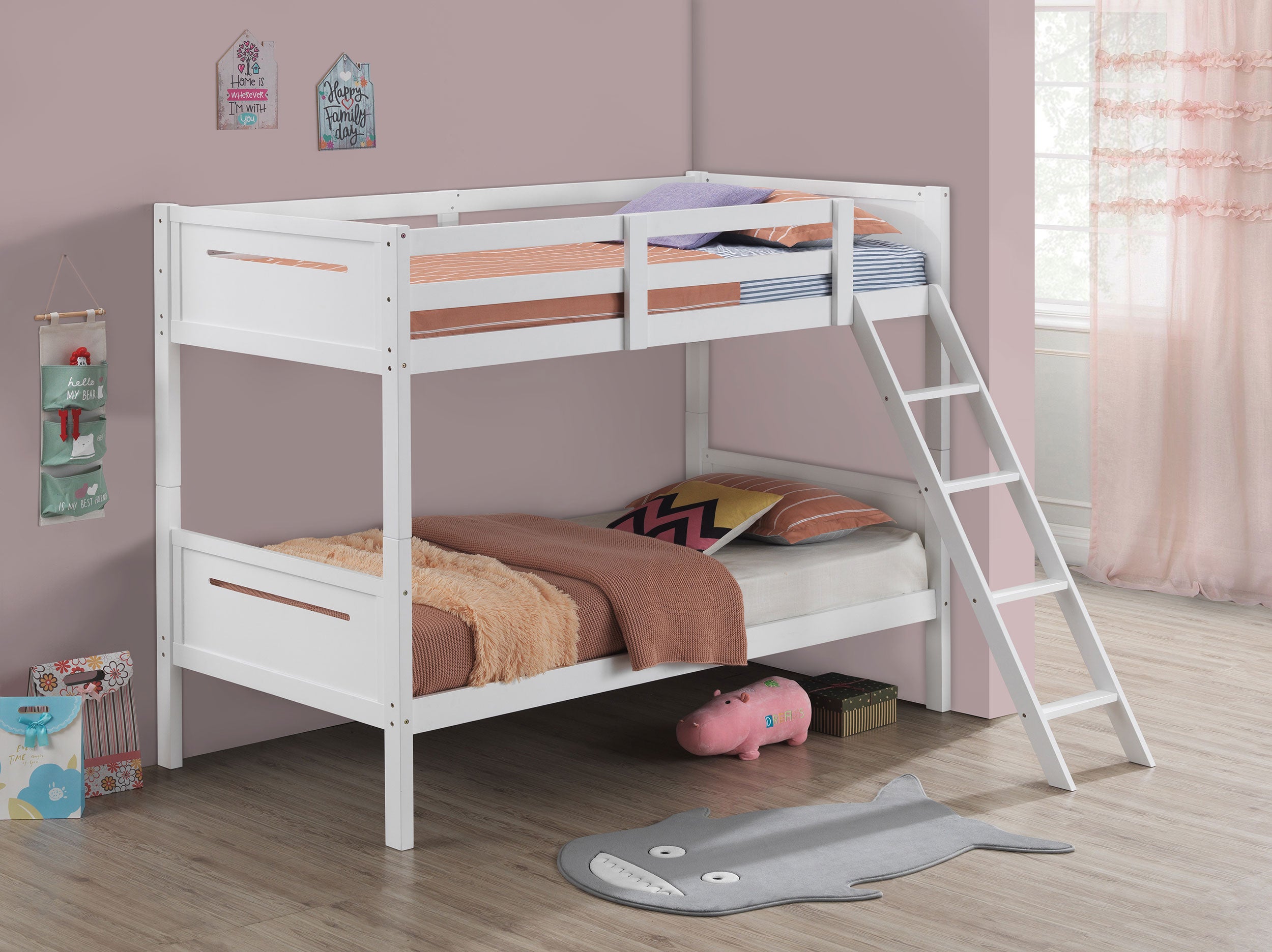 Littleton Wood Twin Over Twin Bunk Bed White-CoasterEveryday