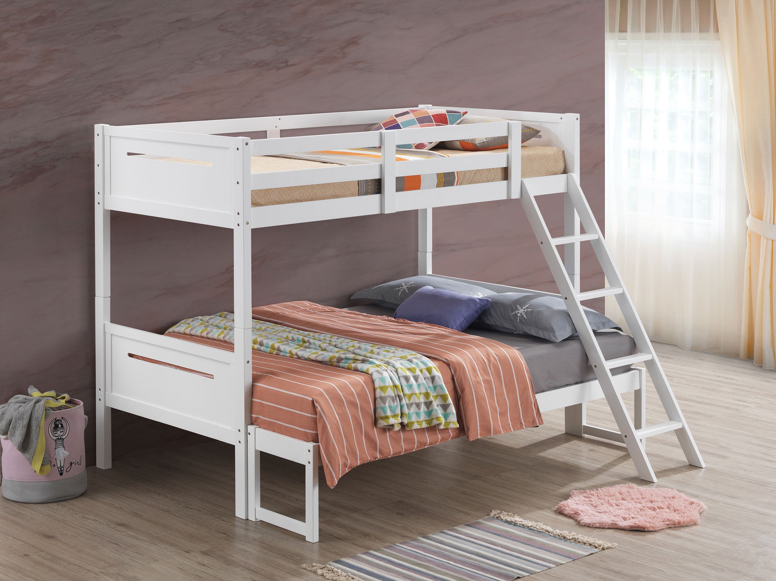 Littleton Wood Twin Over Full Bunk Bed White-CoasterEveryday