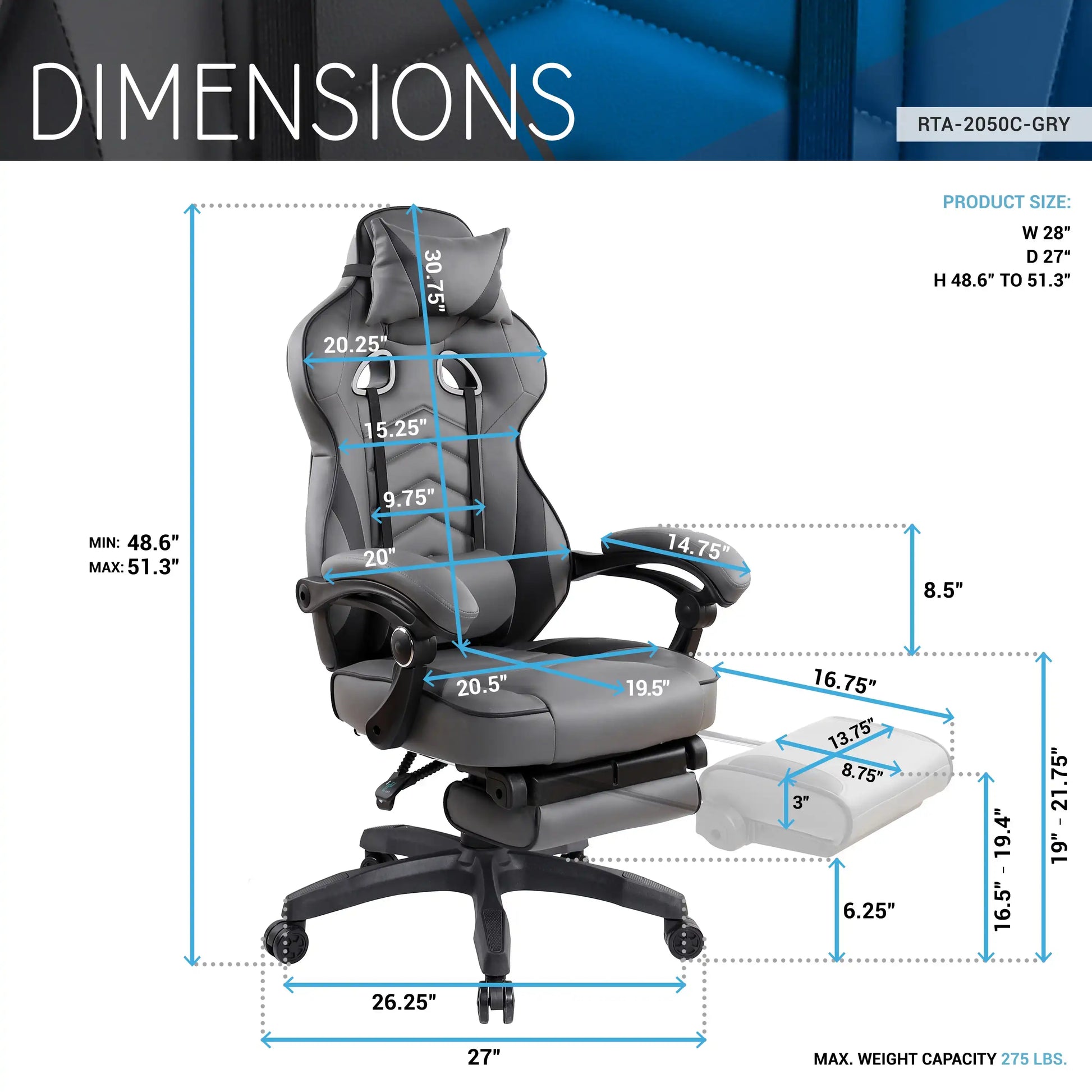 Gaming Racing Style Fully Reclining Executive Office Chair with Footrest, Black & Grey - Best Buy Furniture
