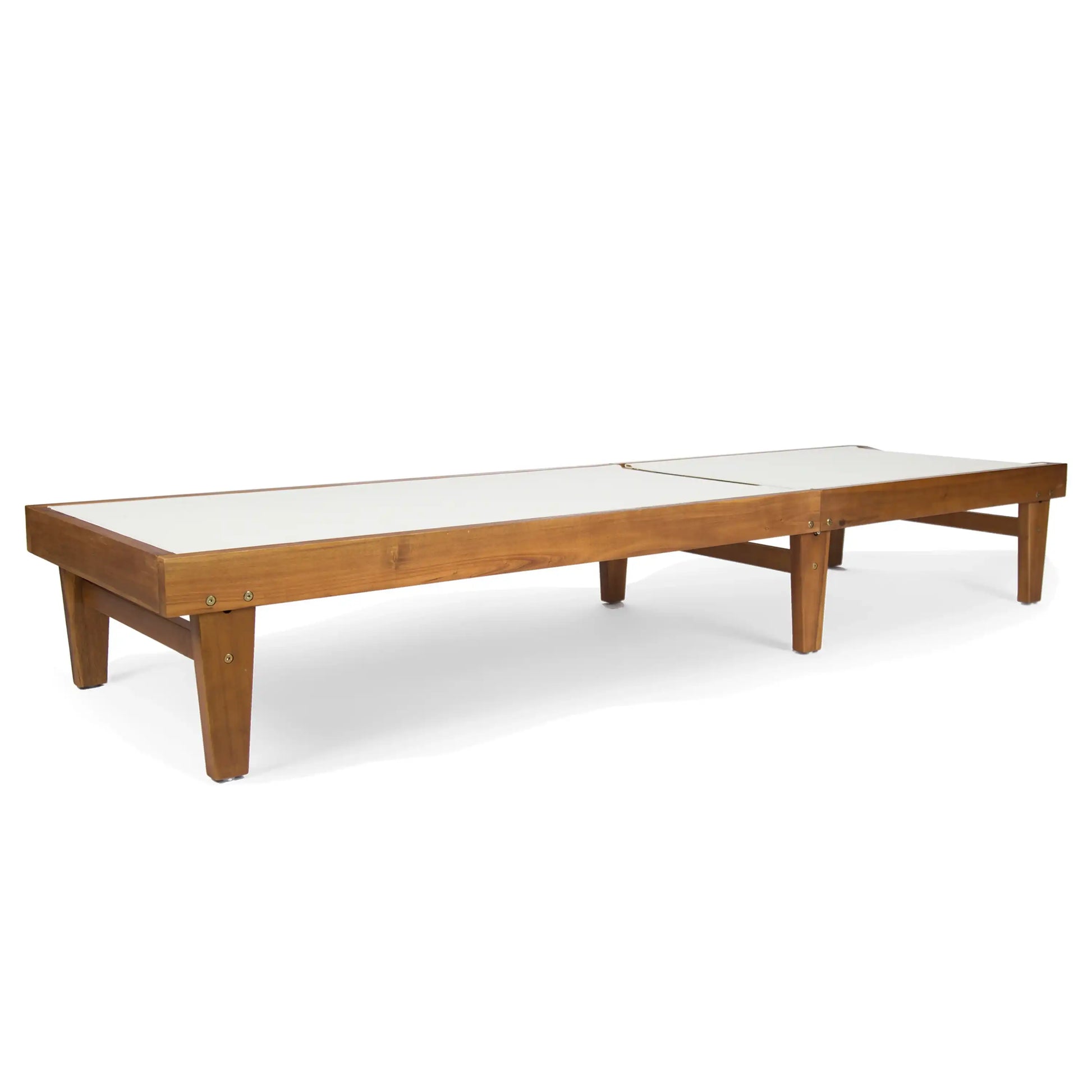 Outdoor Chaise Lounge with Acacia Wood Frame, White and Teak - Best Buy Furniture