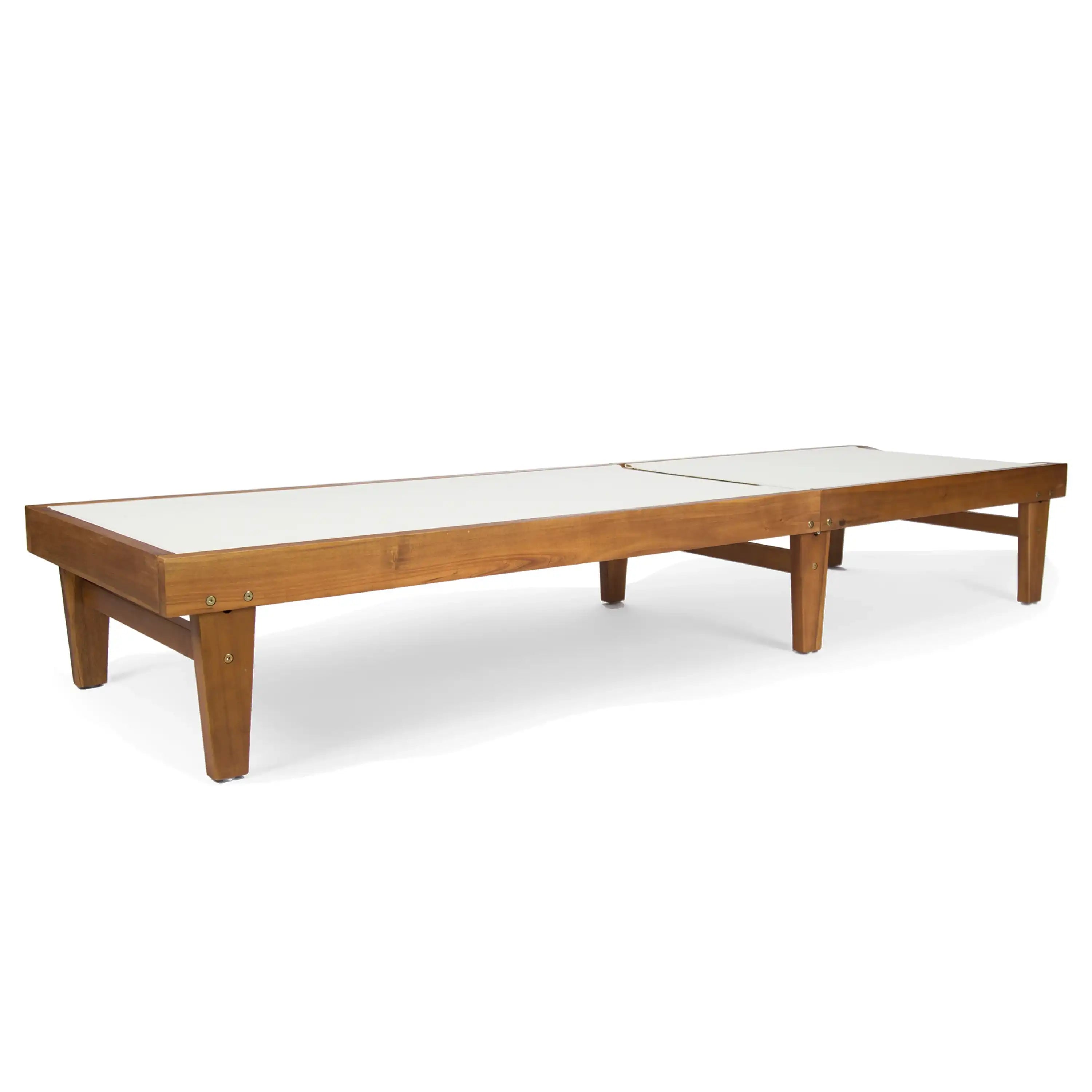 Outdoor Chaise Lounge with Acacia Wood Frame, White and Teak - Best Buy Furniture