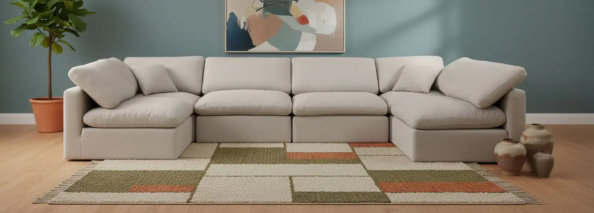 Indulge - Linen 6 Piece Modular U-Shaped Sectional