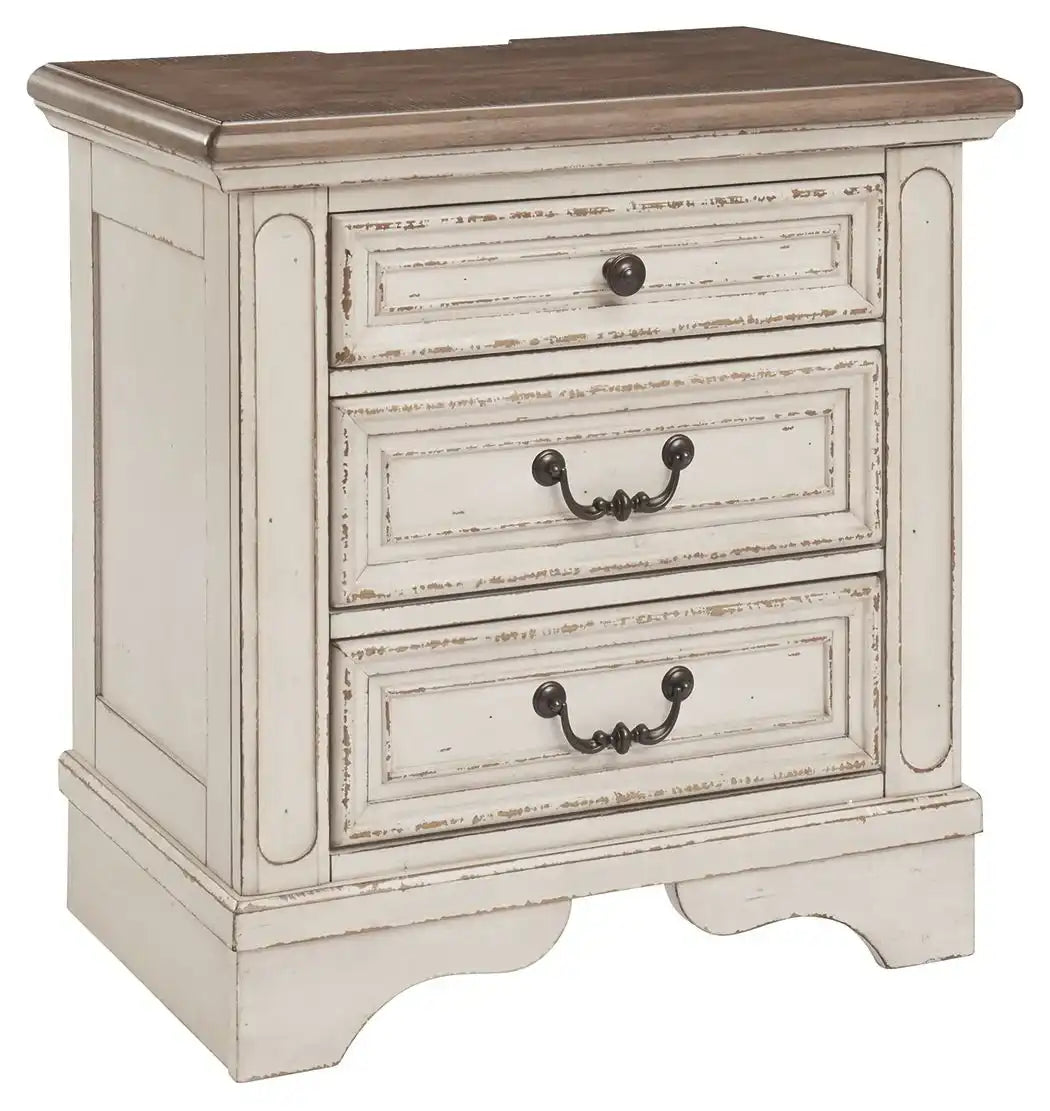 Realyn - Three Drawer Night Stand - White / Brown / Beige - Best Buy Furniture