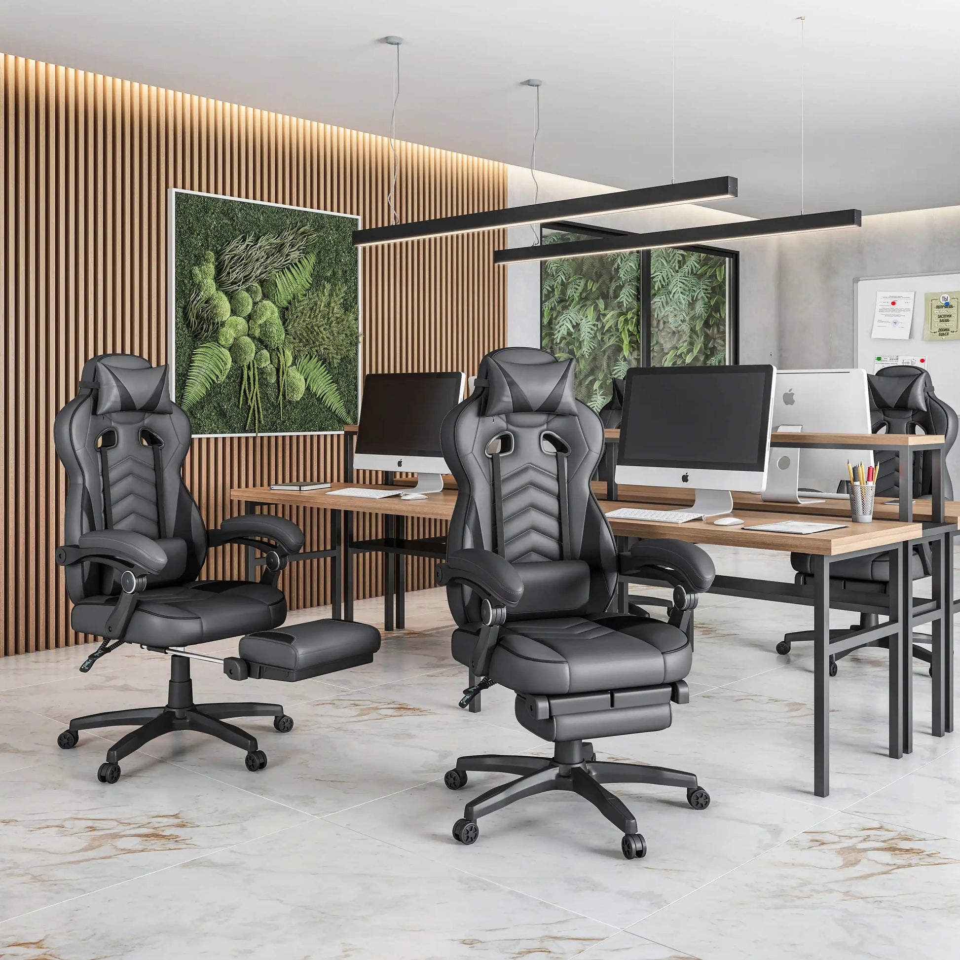 Gaming Racing Style Fully Reclining Executive Office Chair with Footrest, Black & Grey - Best Buy Furniture