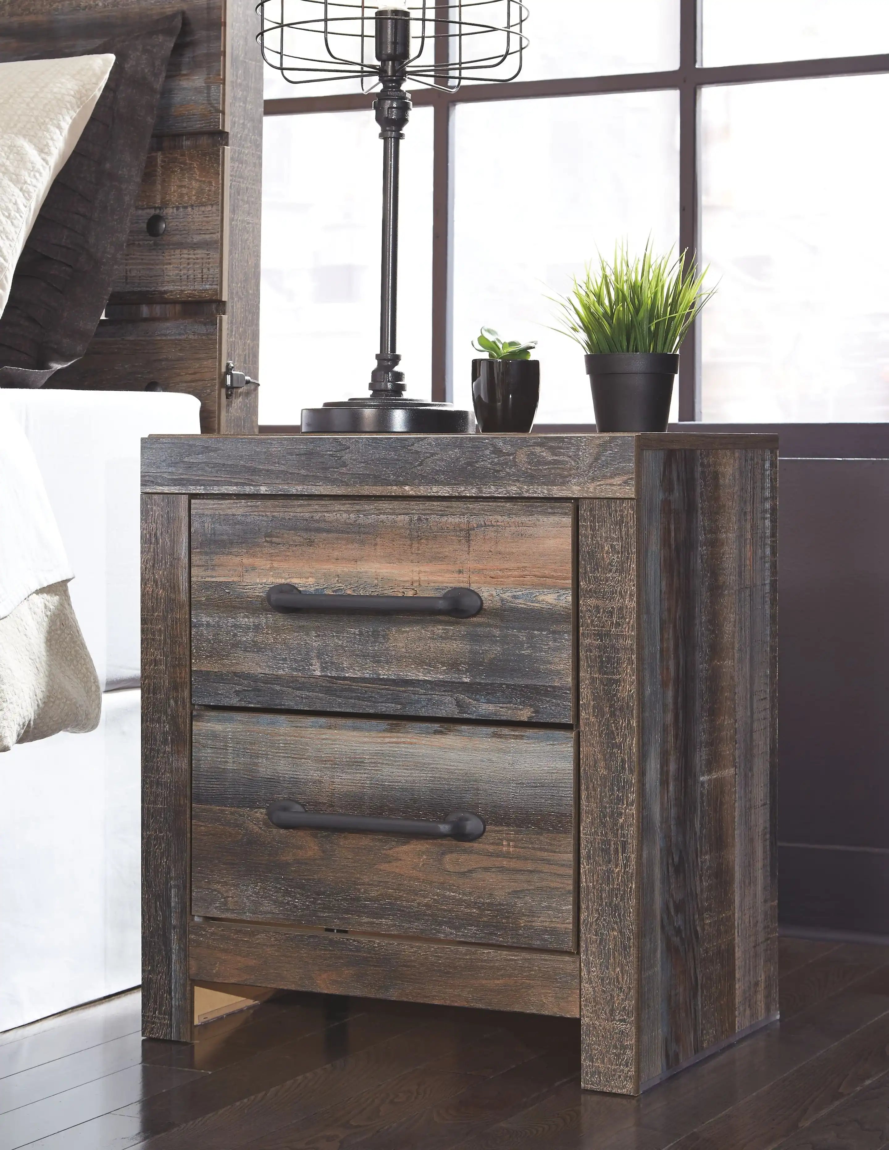 Drystan - Two Drawer Night Stand - Brown / Beige - Best Buy Furniture