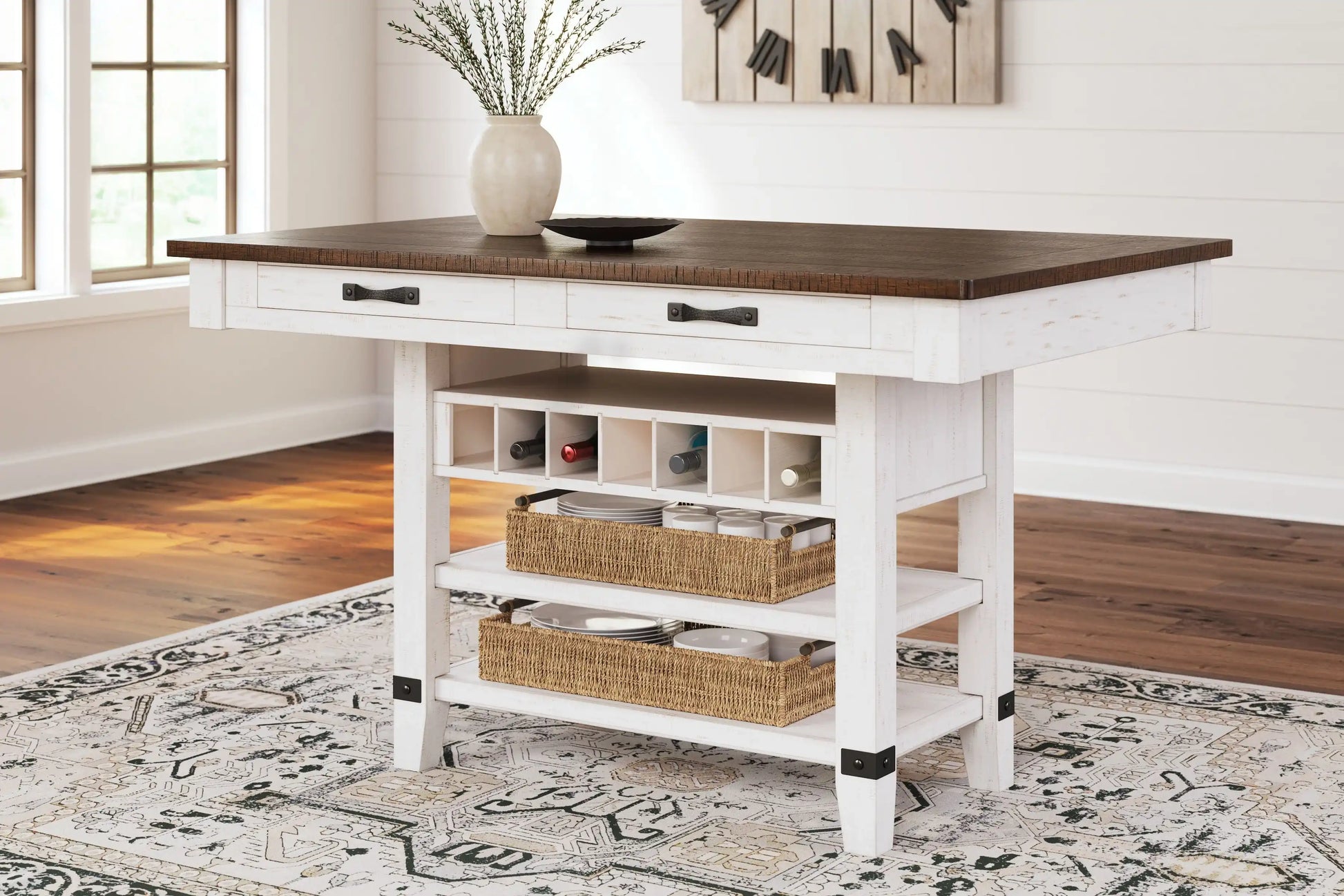 Valebeck - Rect Dining Room Counter Table With Wine Rack - Best Buy Furniture