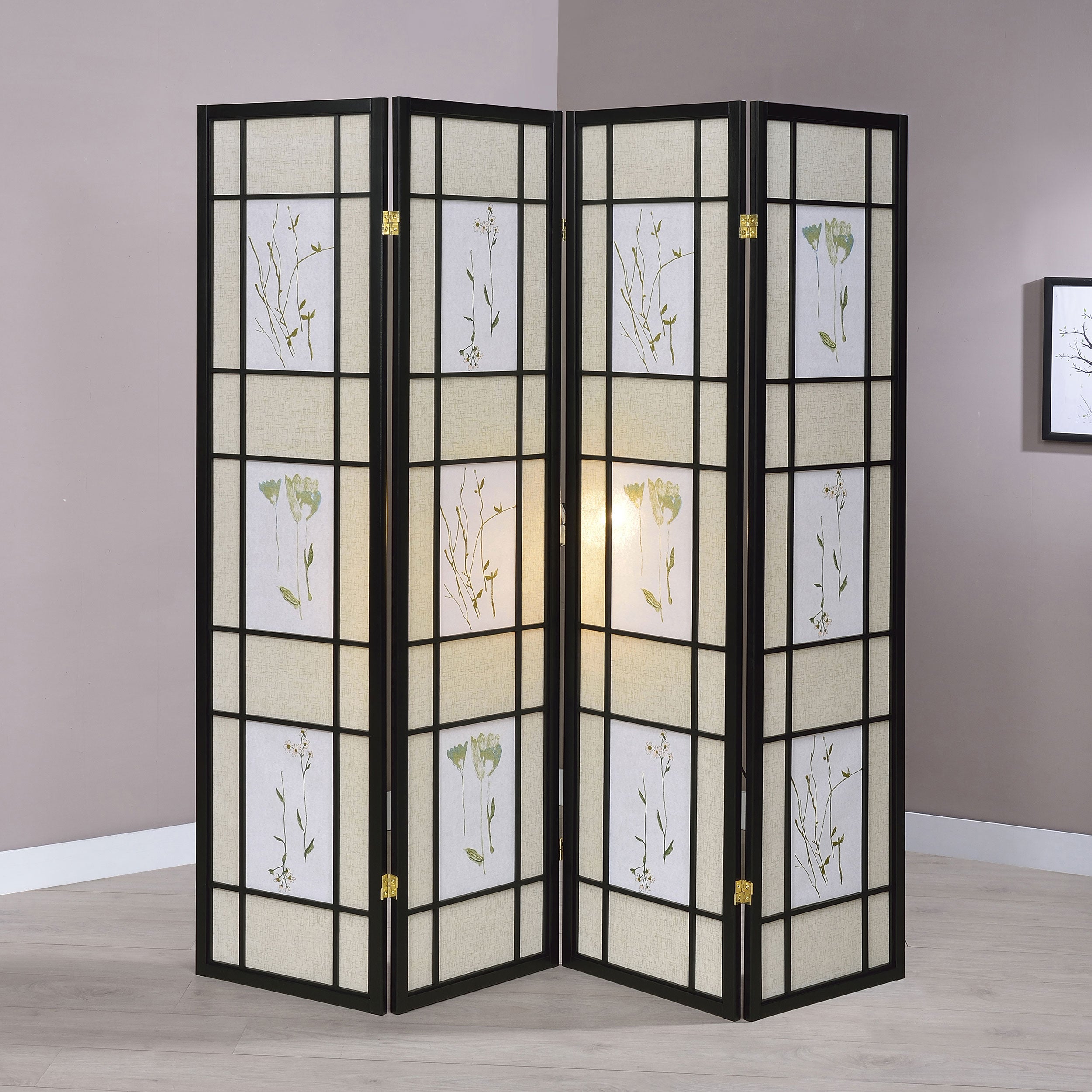 Catabella 4-Panel Room Divider Folding Shoji Screen Floral-CoasterEveryday