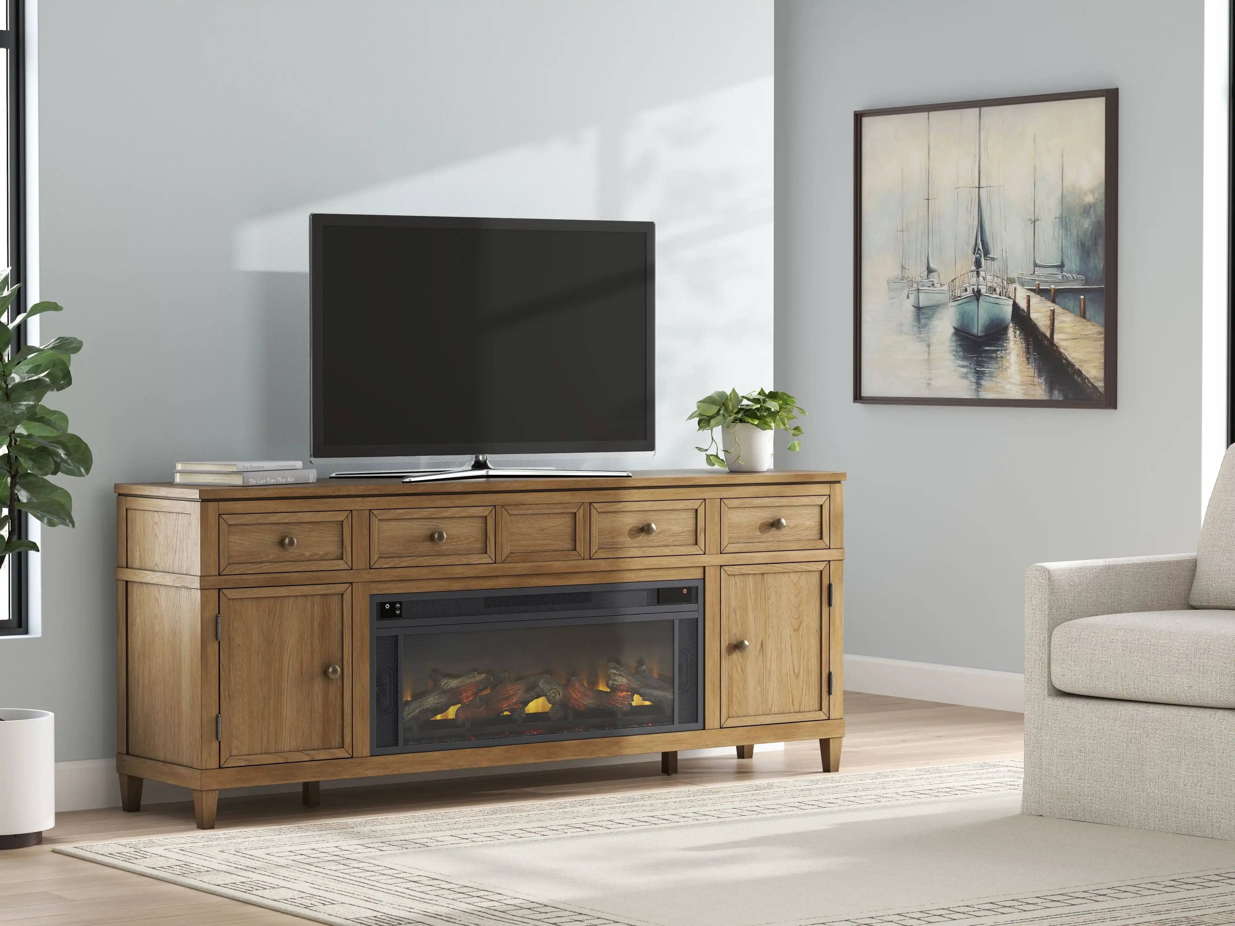 Sharlance - 81" TV Stand With Electric Fireplace - Best Buy Furniture