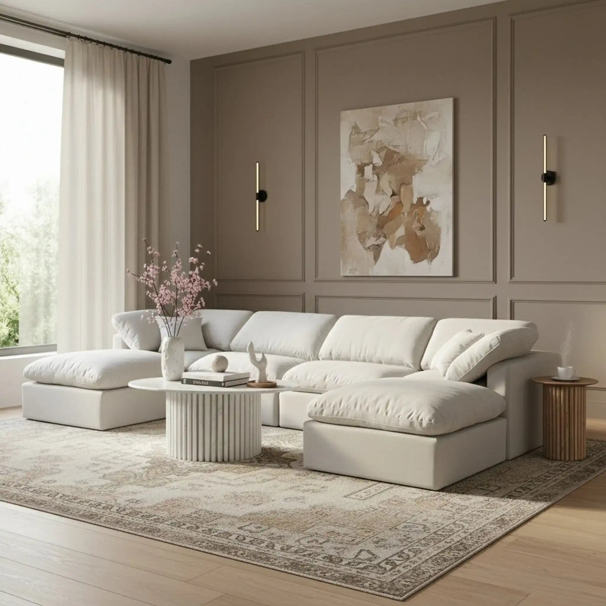 Indulge - Linen 6 Piece Modular Double Chaise Sectional - White