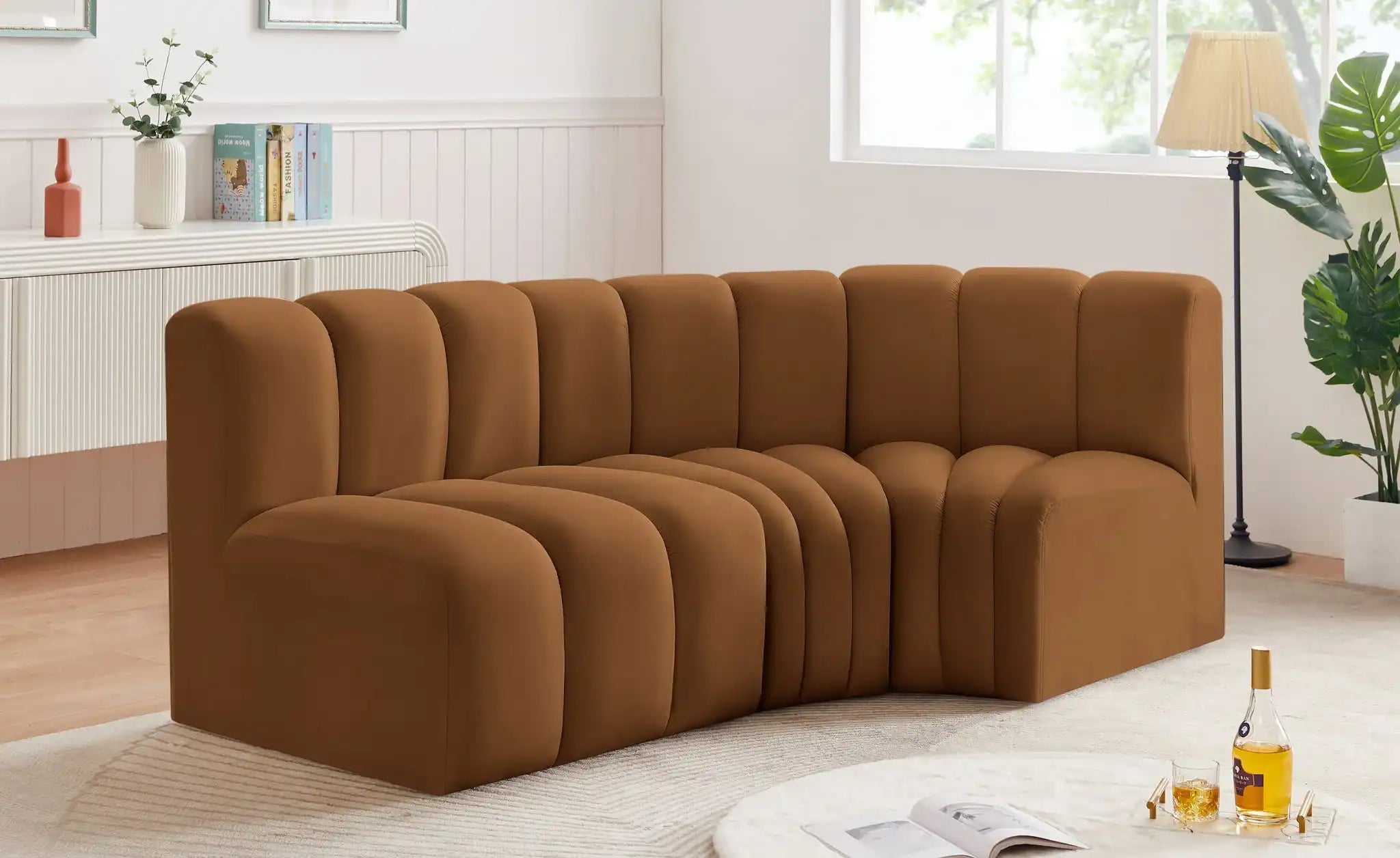 Arc - Velvet 3 Piece Sofa - Saddle