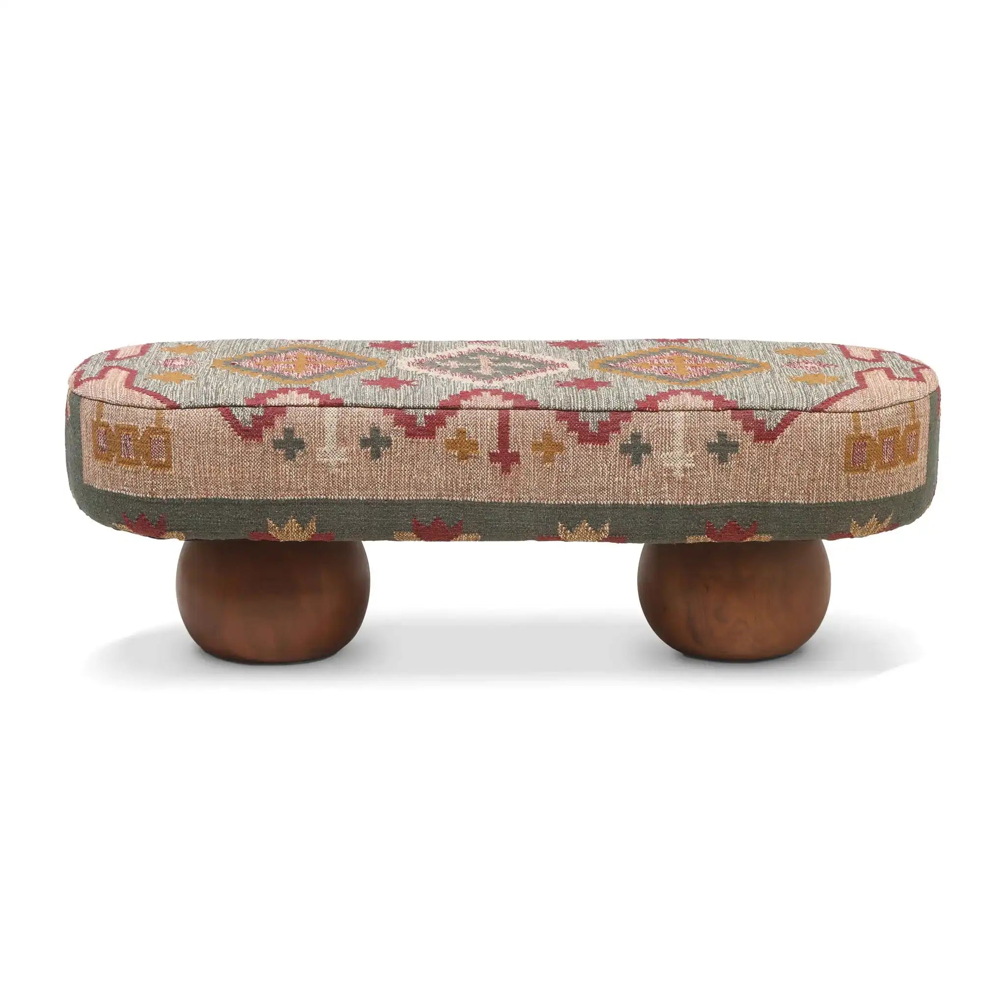 Rizi - Textured Wool Upholstered Bench - Beige / Blue