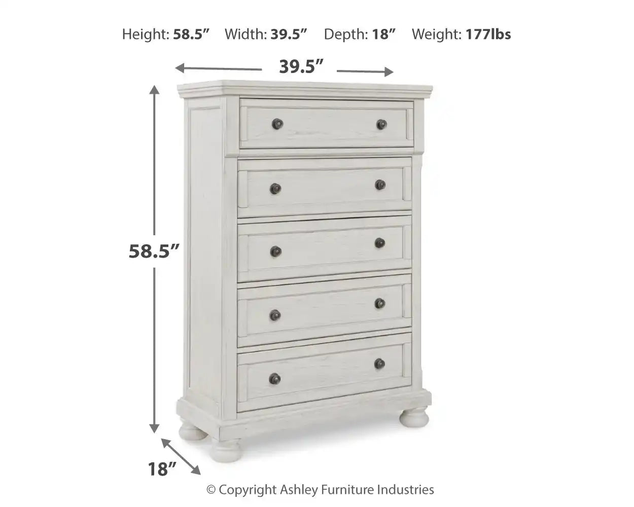 Robbinsdale - Five Drawer Chest - Antique White