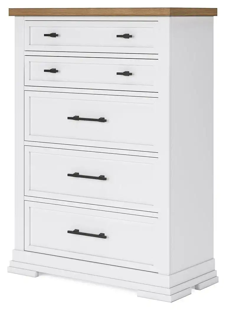 Ashbryn - Five Drawer Chest - White / Natural - Best Buy Furniture
