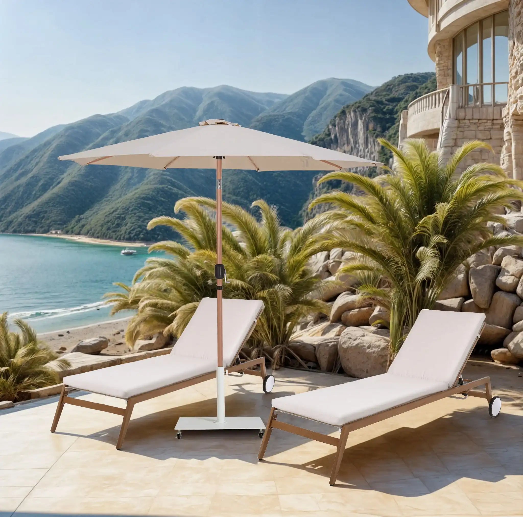 Fiji - Aluminum Patio Umbrella With Square White And Teak Base