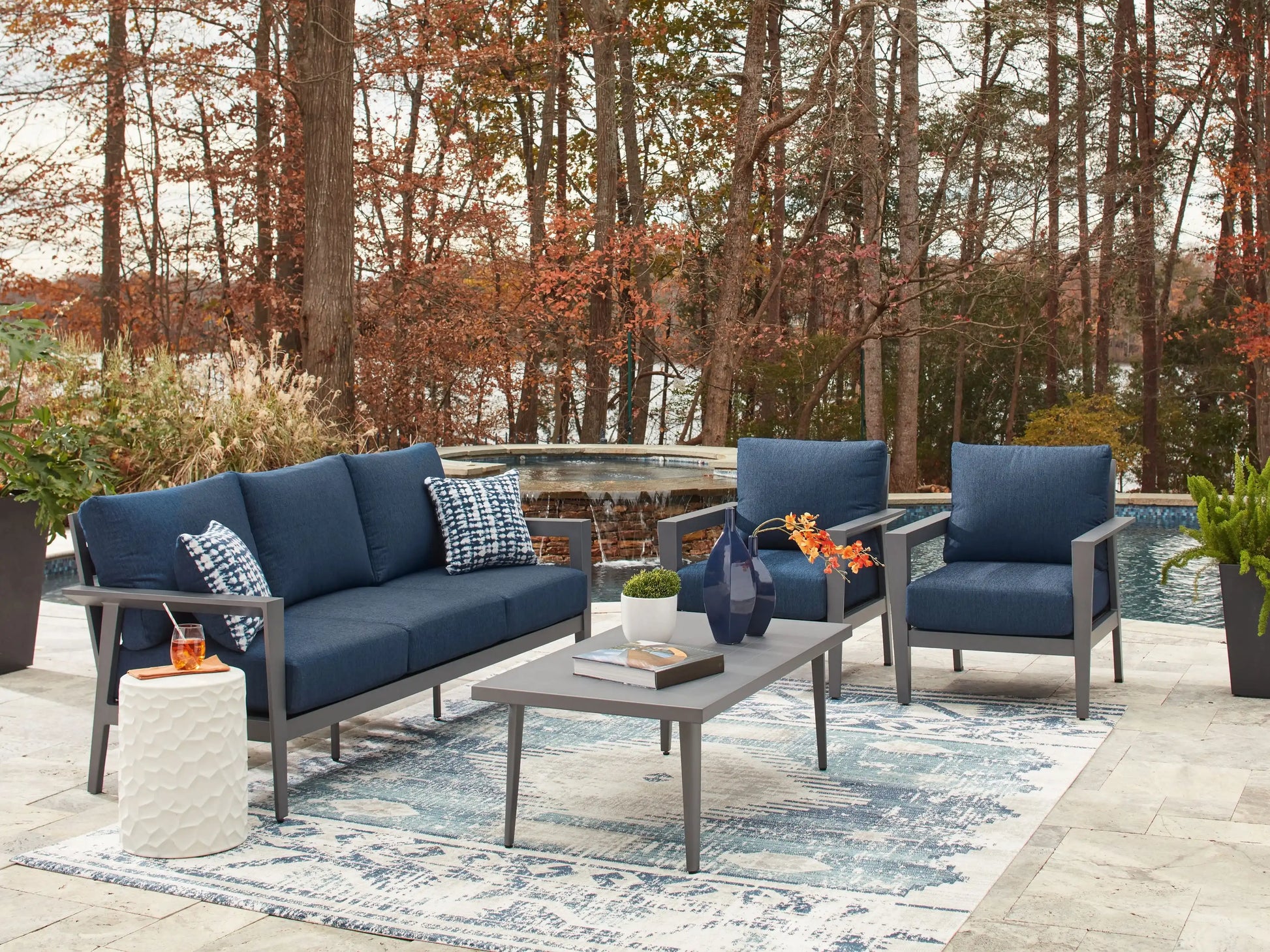 Gali - Sofa / Chairs / Table Set (Set of 4) - Gray / Blue - Best Buy Furniture