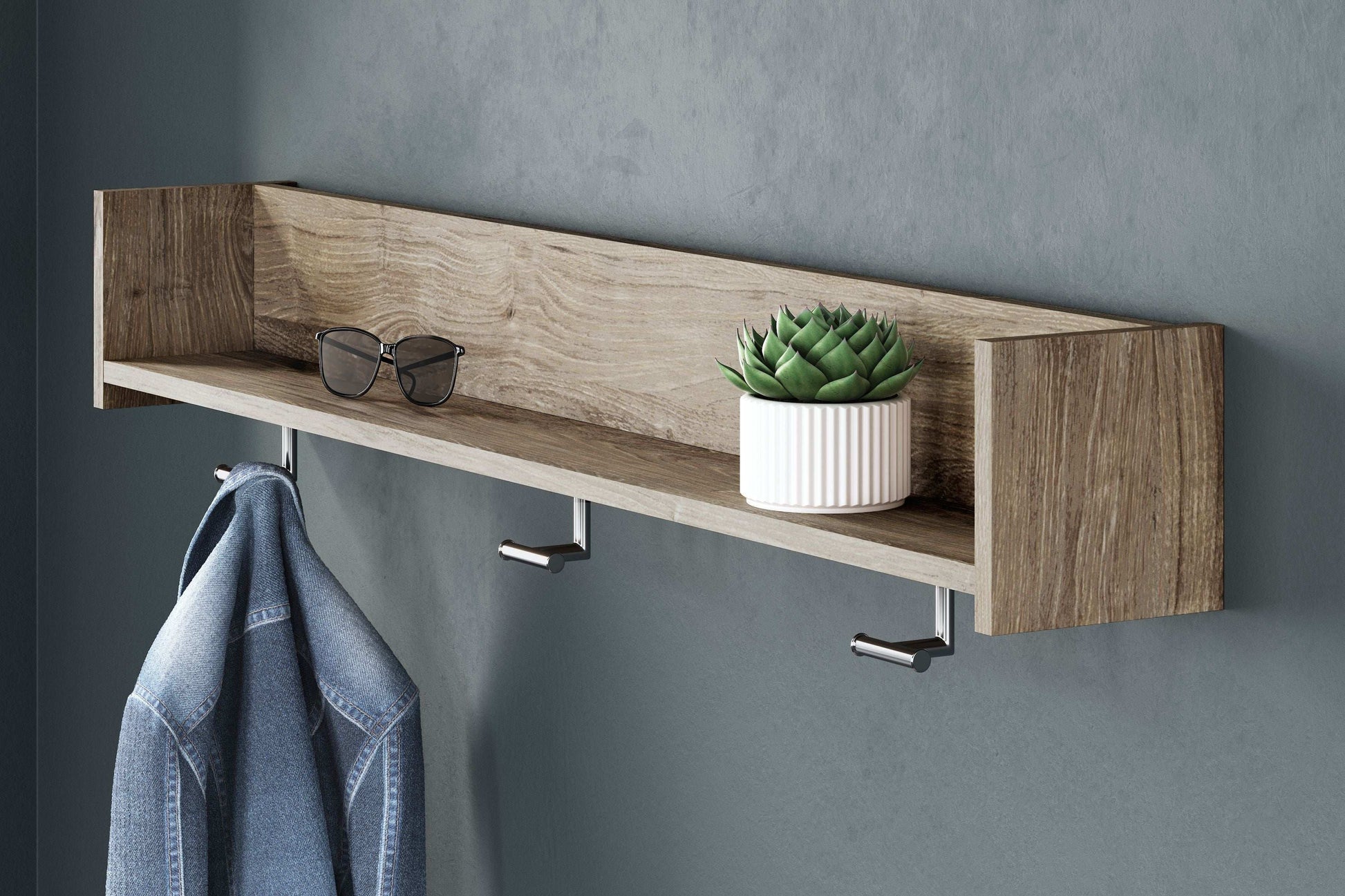 Oliah - Wall Mounted Coat Rack w/Shelf - Natural - Best Buy Furniture