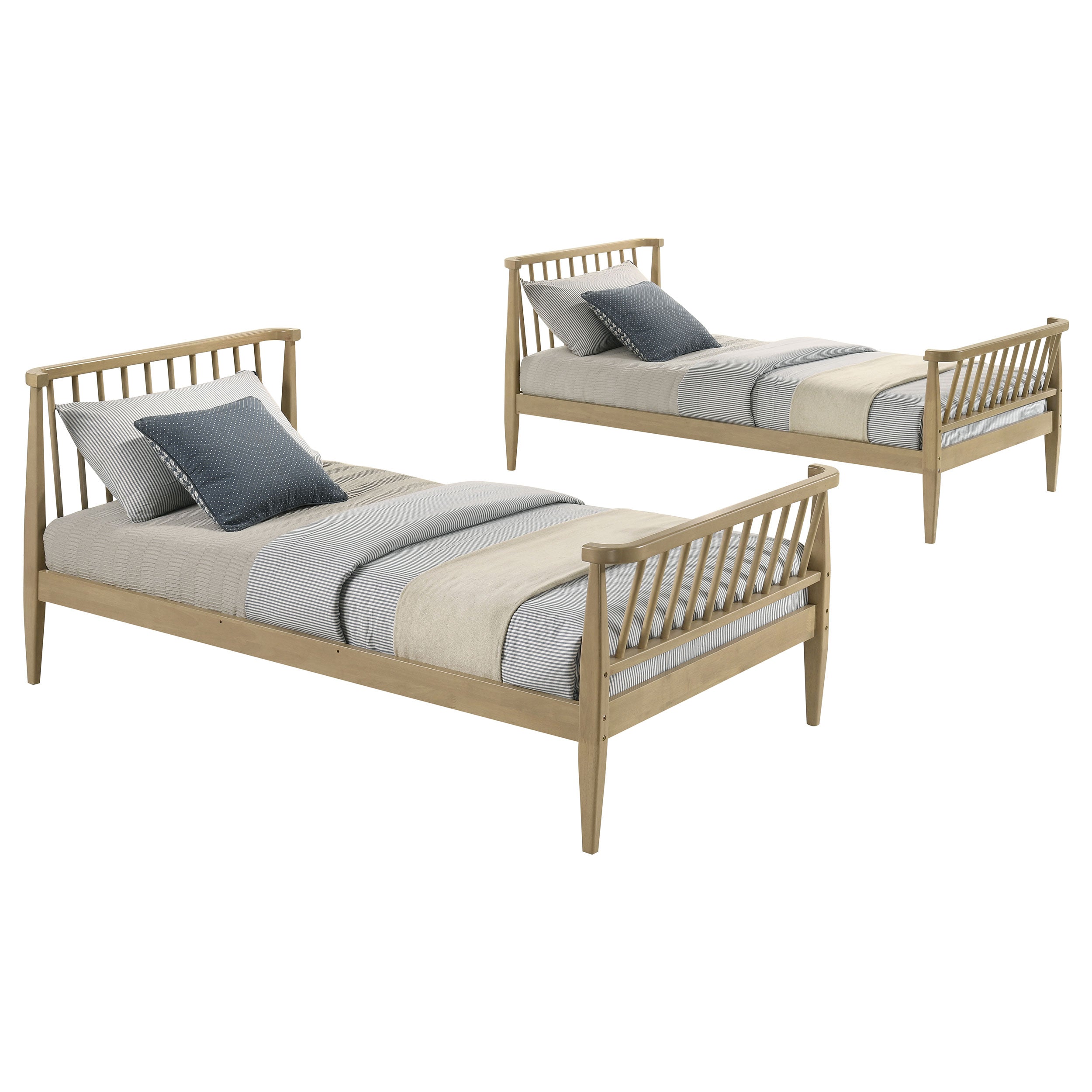 Abram Windsor Twin Over Twin Wood Bunk Bed with Ladder Almond-
