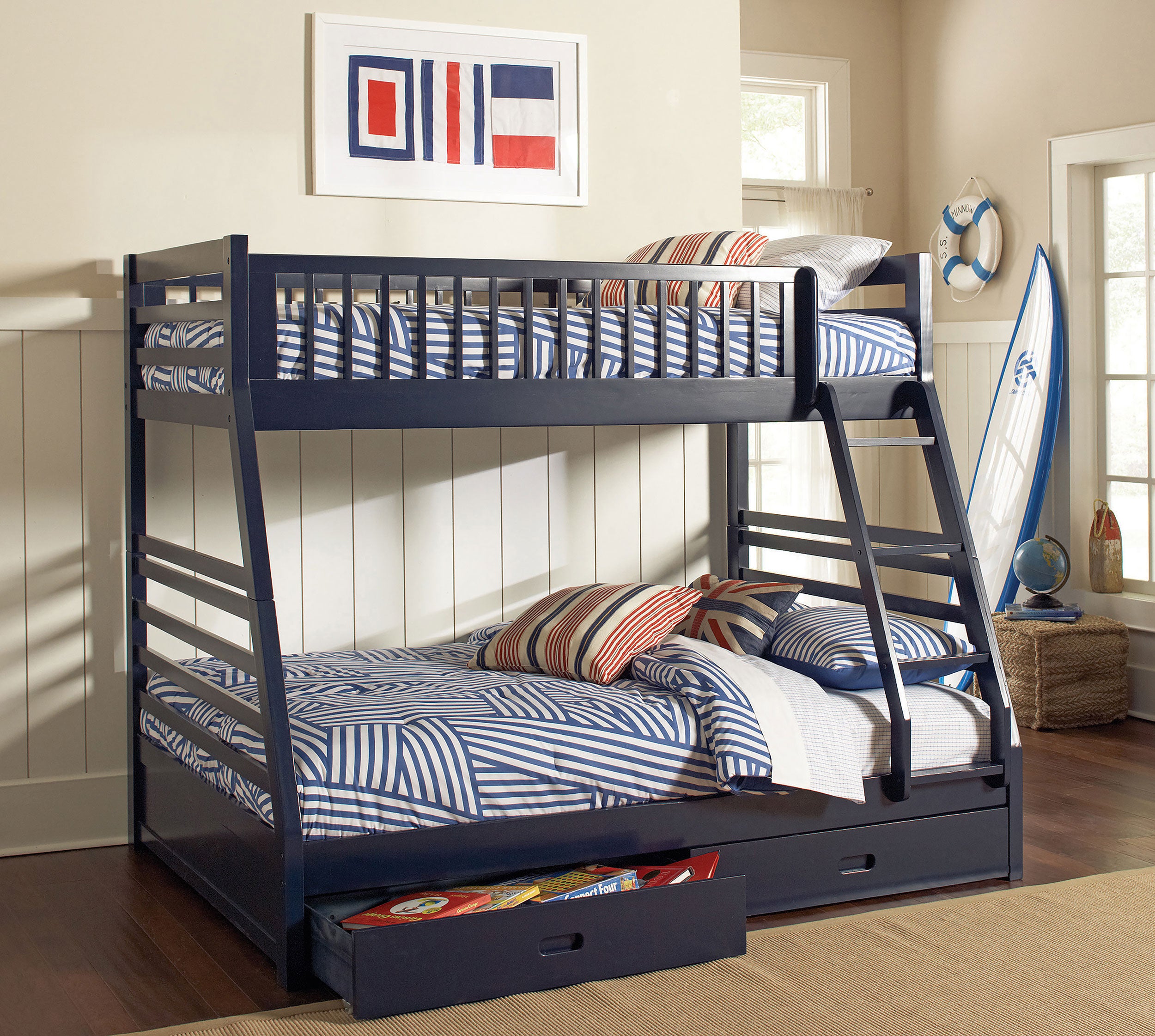 Ashton 2-drawer Wood Twin Over Full Bunk Bed Navy Blue-CoasterEssence
