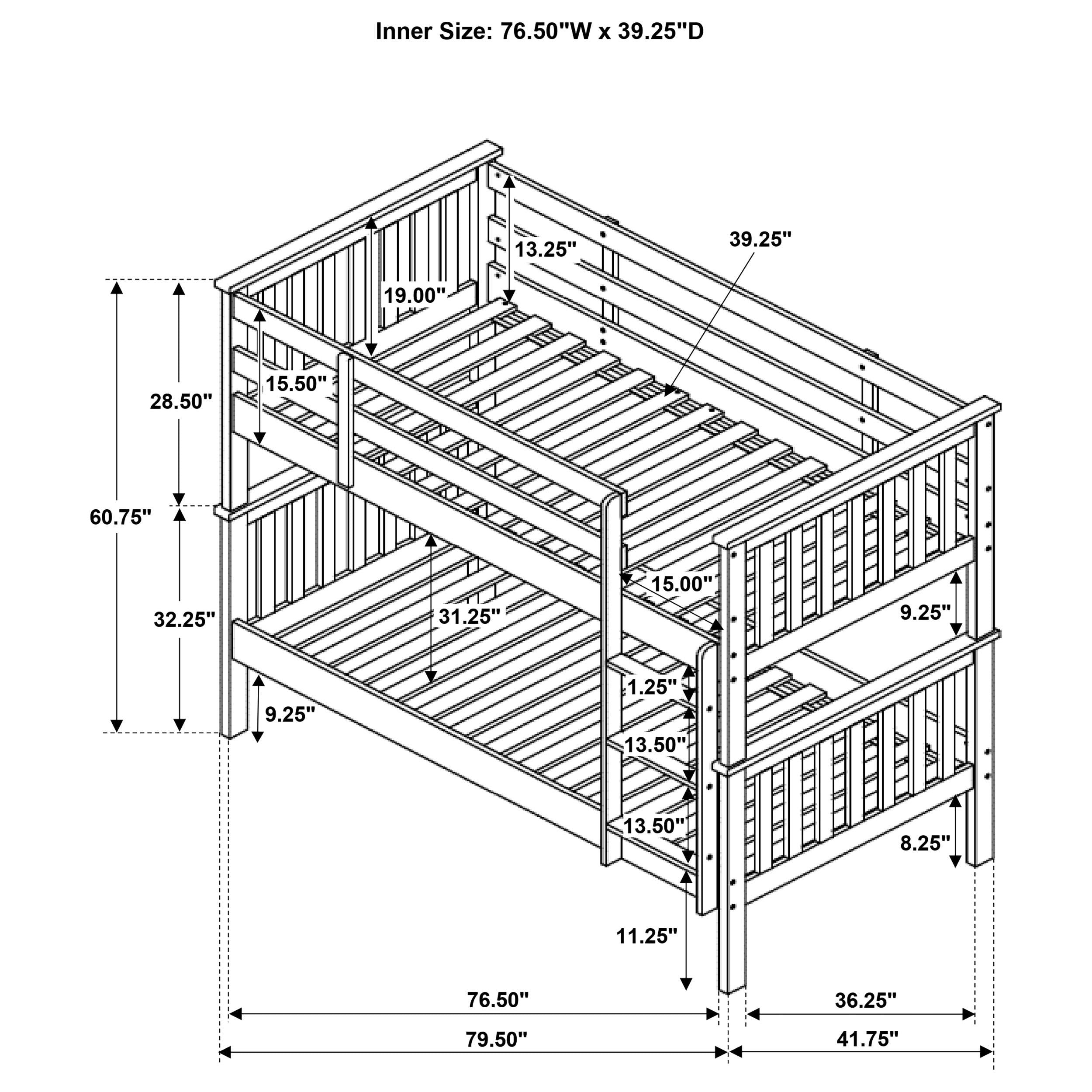 Chapman Wood Twin Over Twin Bunk Bed with Mattress White-