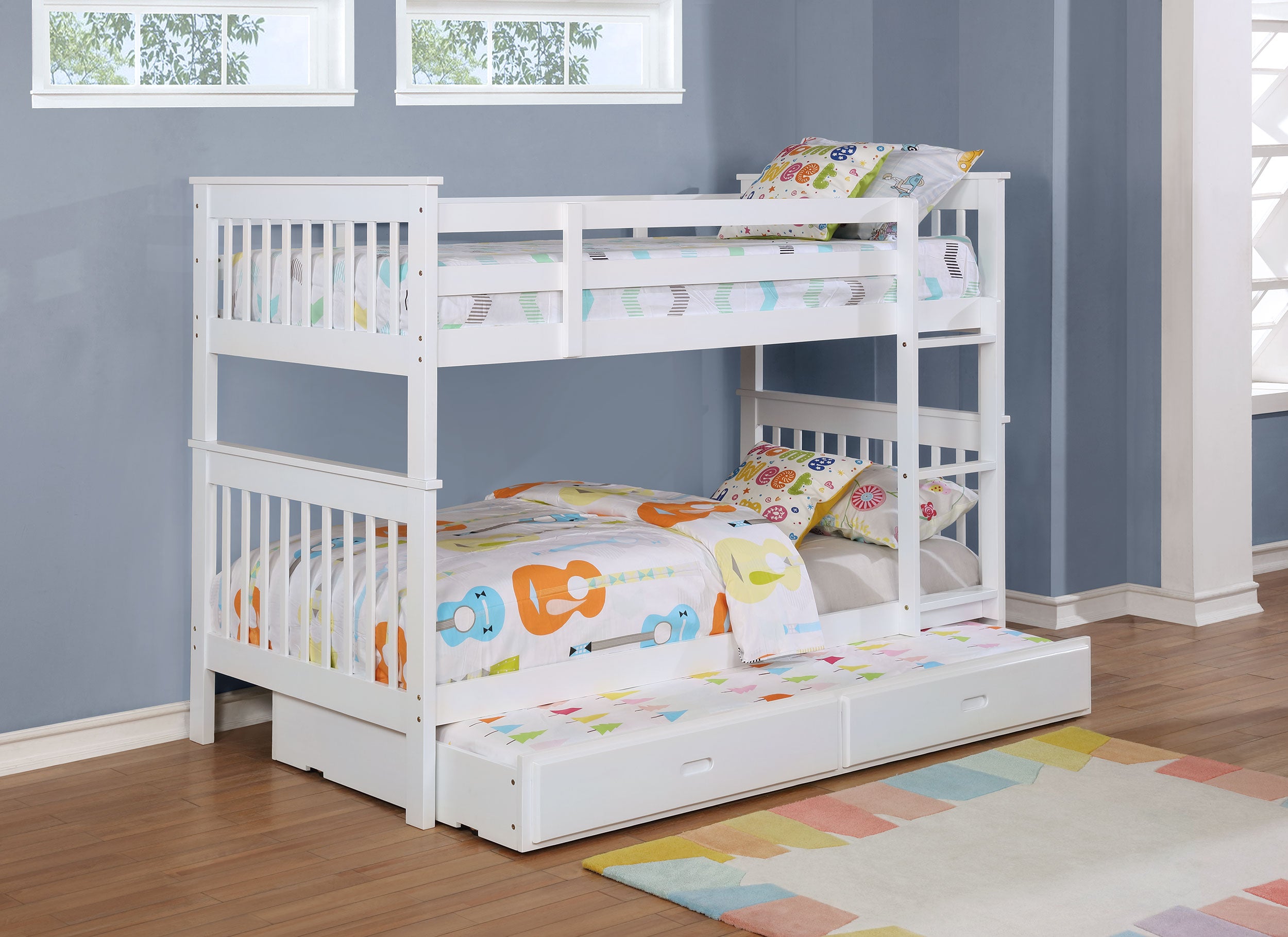 Chapman Wood Twin Over Twin Bunk Bed with Mattress White-