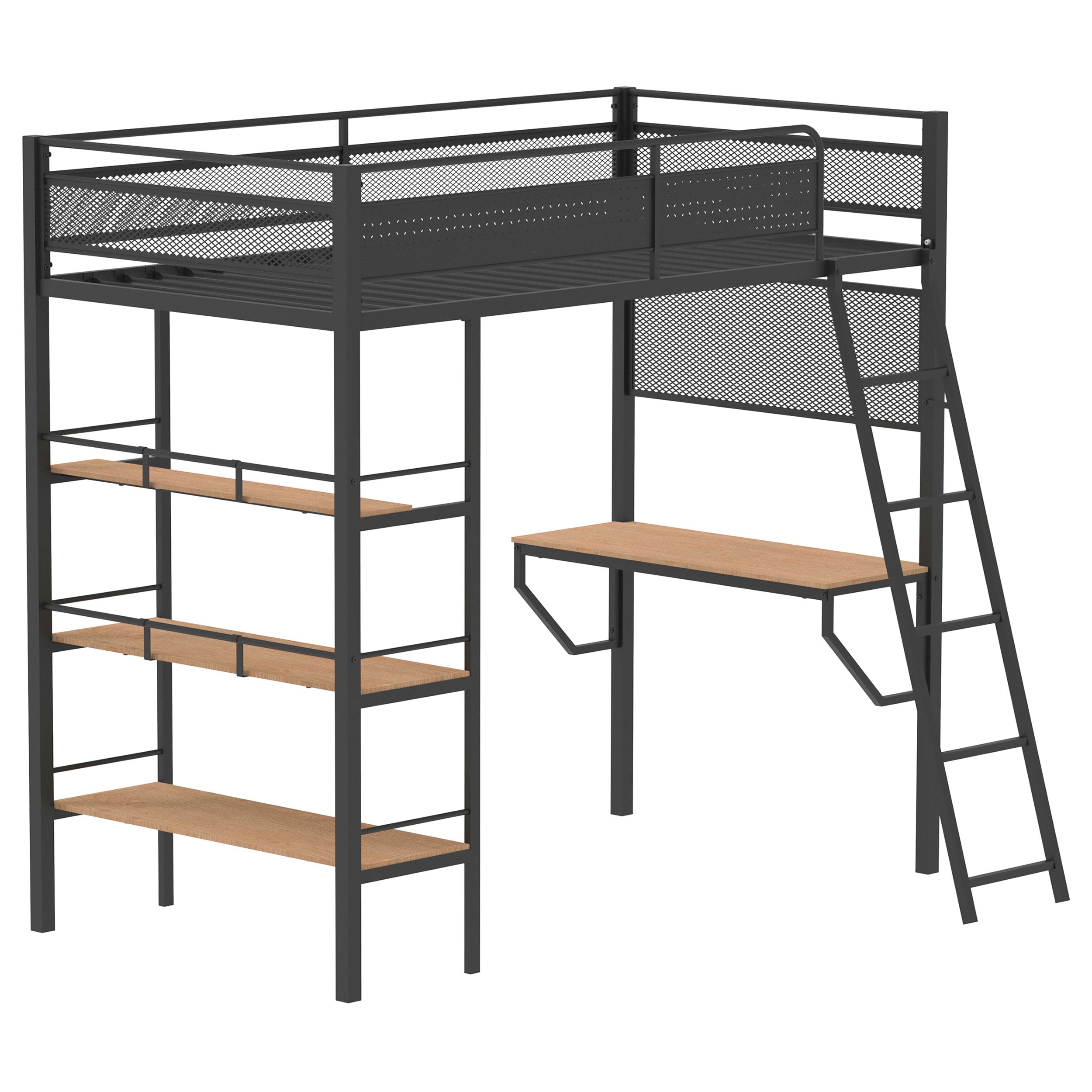 Campus 3-shelf Metal Twin Workstation Loft Bed Matte Black-
