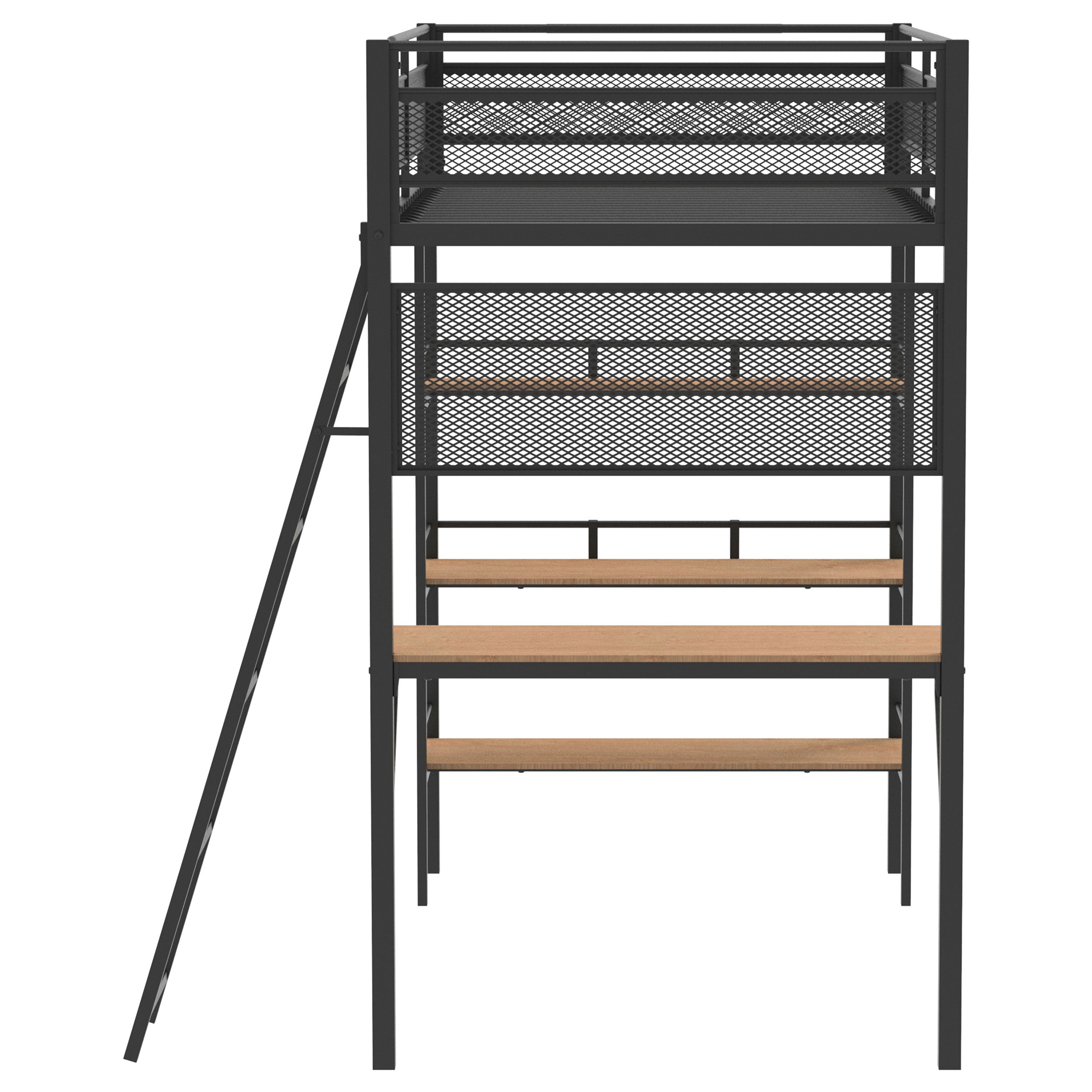 Campus 3-shelf Metal Twin Workstation Loft Bed Matte Black-