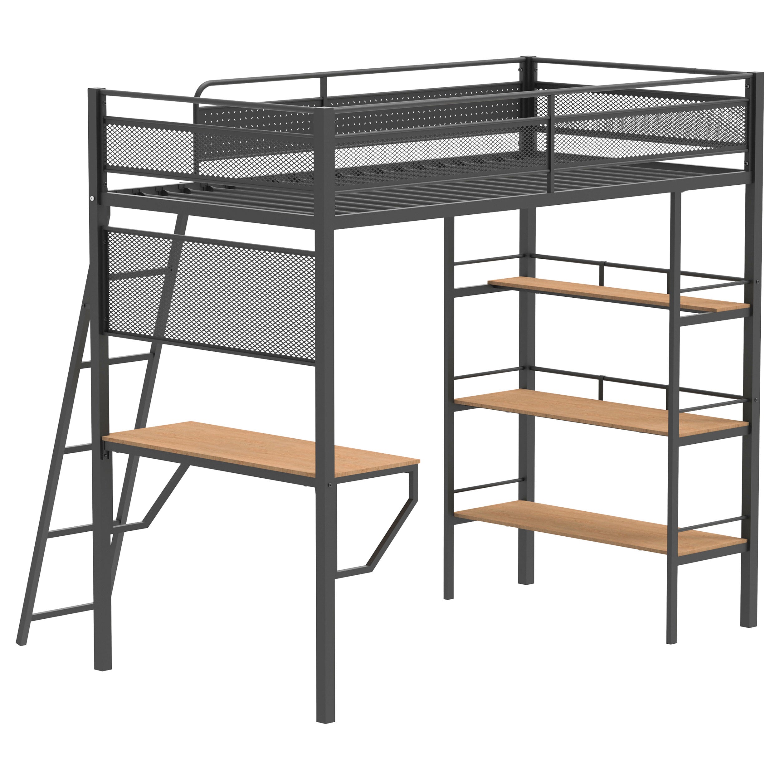 Campus 3-shelf Metal Twin Workstation Loft Bed Matte Black-