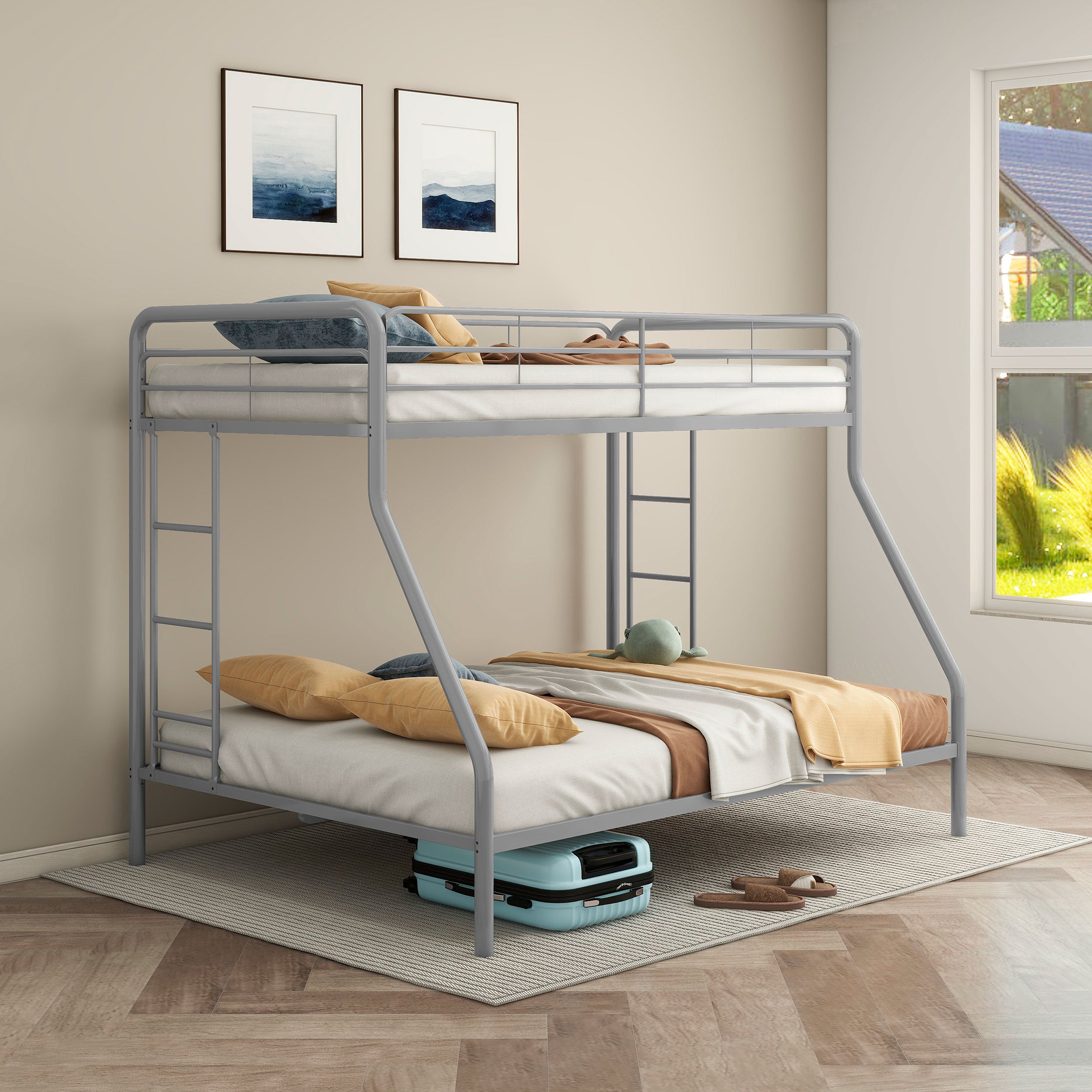 Carson Metal Twin Over Full Bunk Bed Glossy Silver-