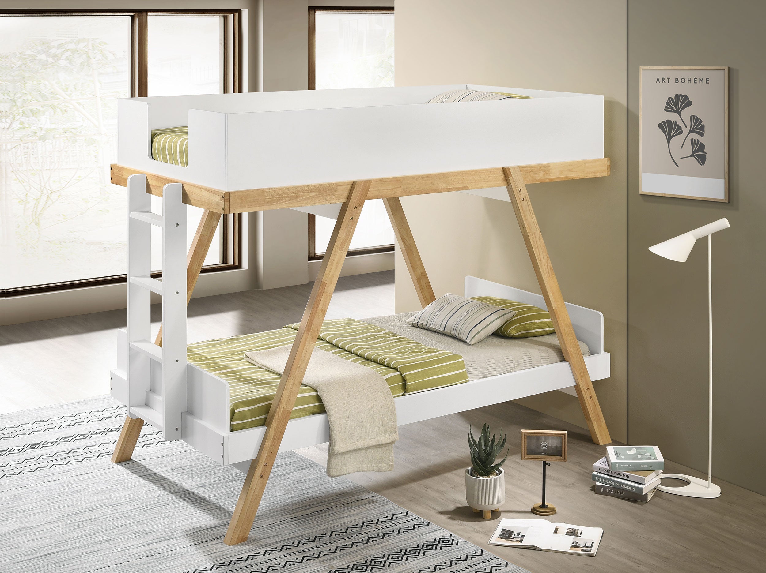 Frankie Twin Over Twin Bunk Bed with 7-inch Mattresses White-