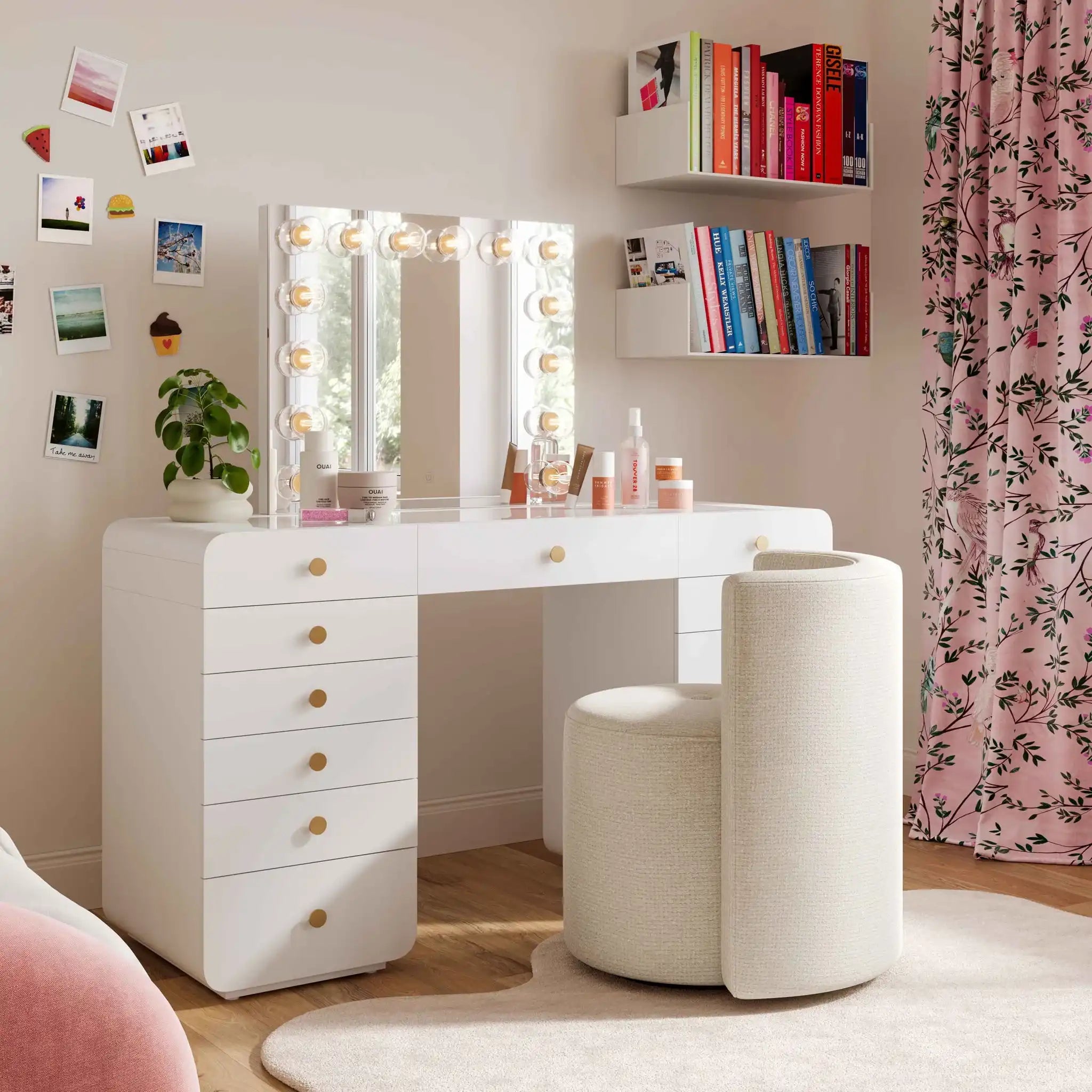 Alyssa - Chenille Rolling Desk Chair - Cream