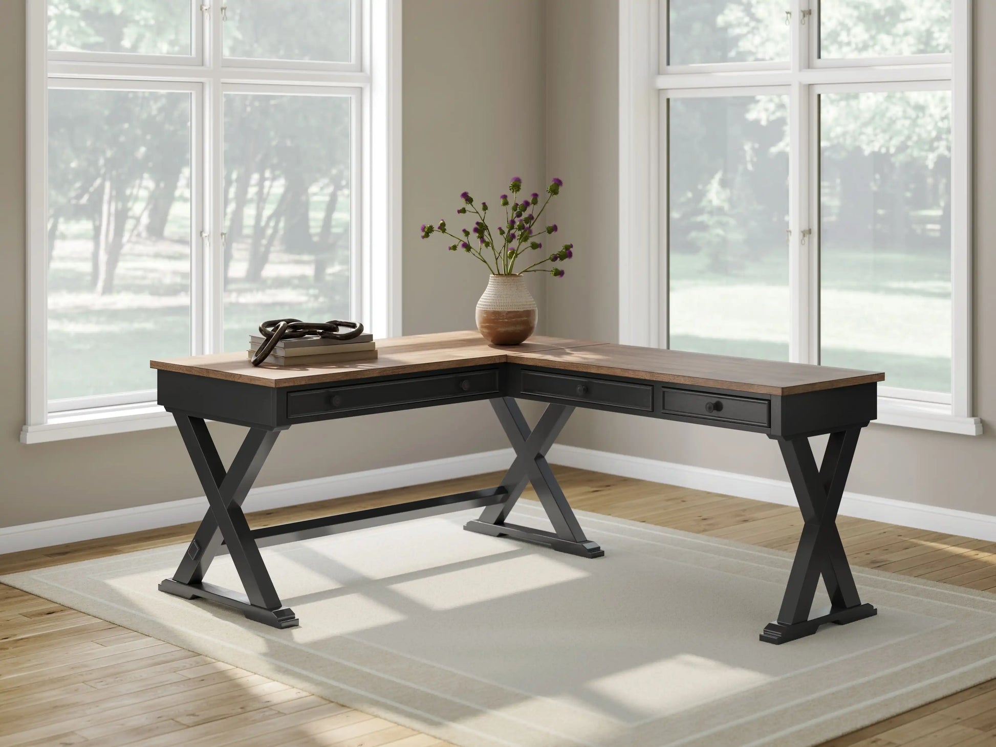 Wildenauer - Home Office Desk And Return - Brown / Black - Best Buy Furniture