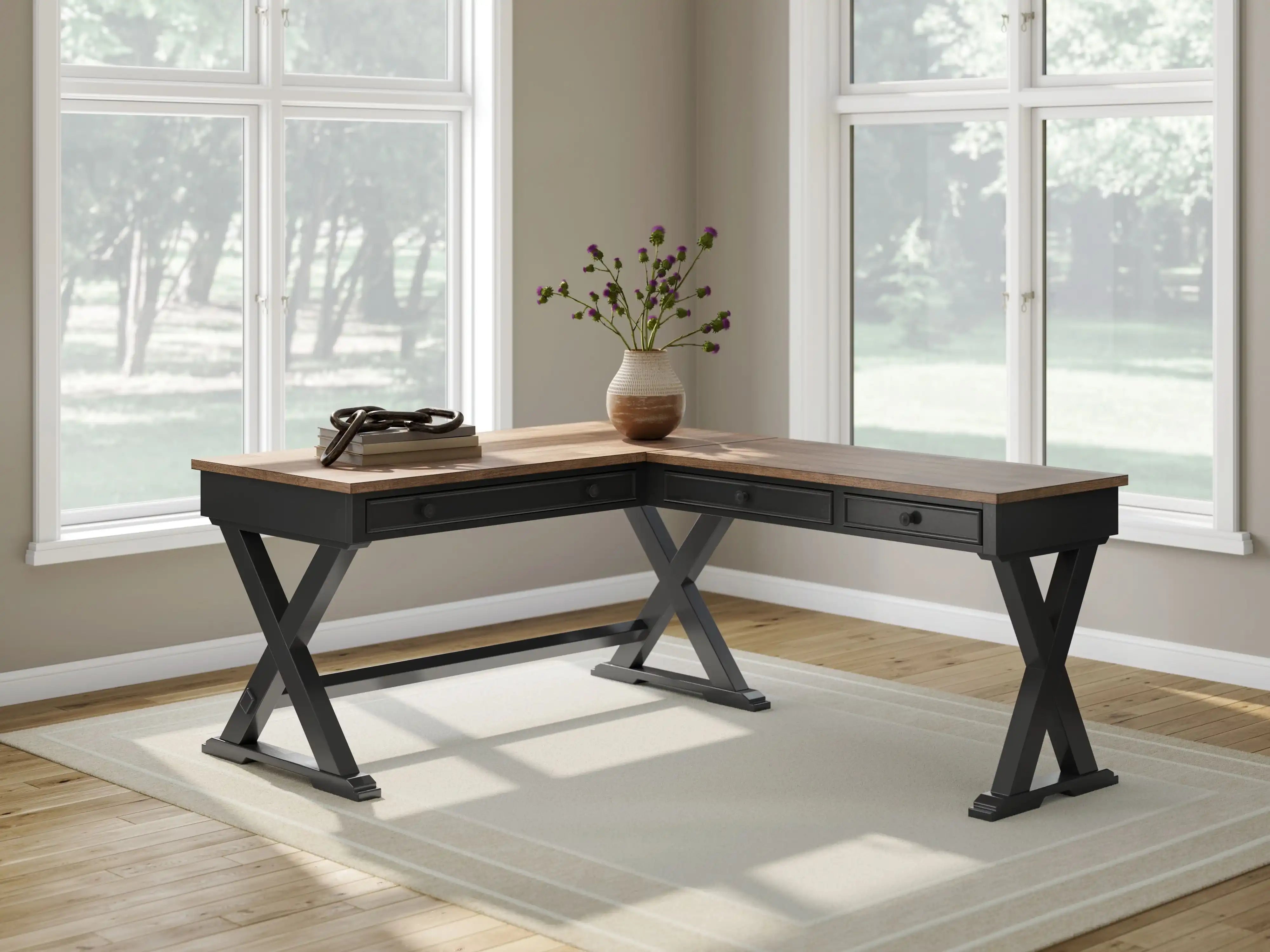 Wildenauer - Home Office Desk And Return - Brown / Black - Best Buy Furniture