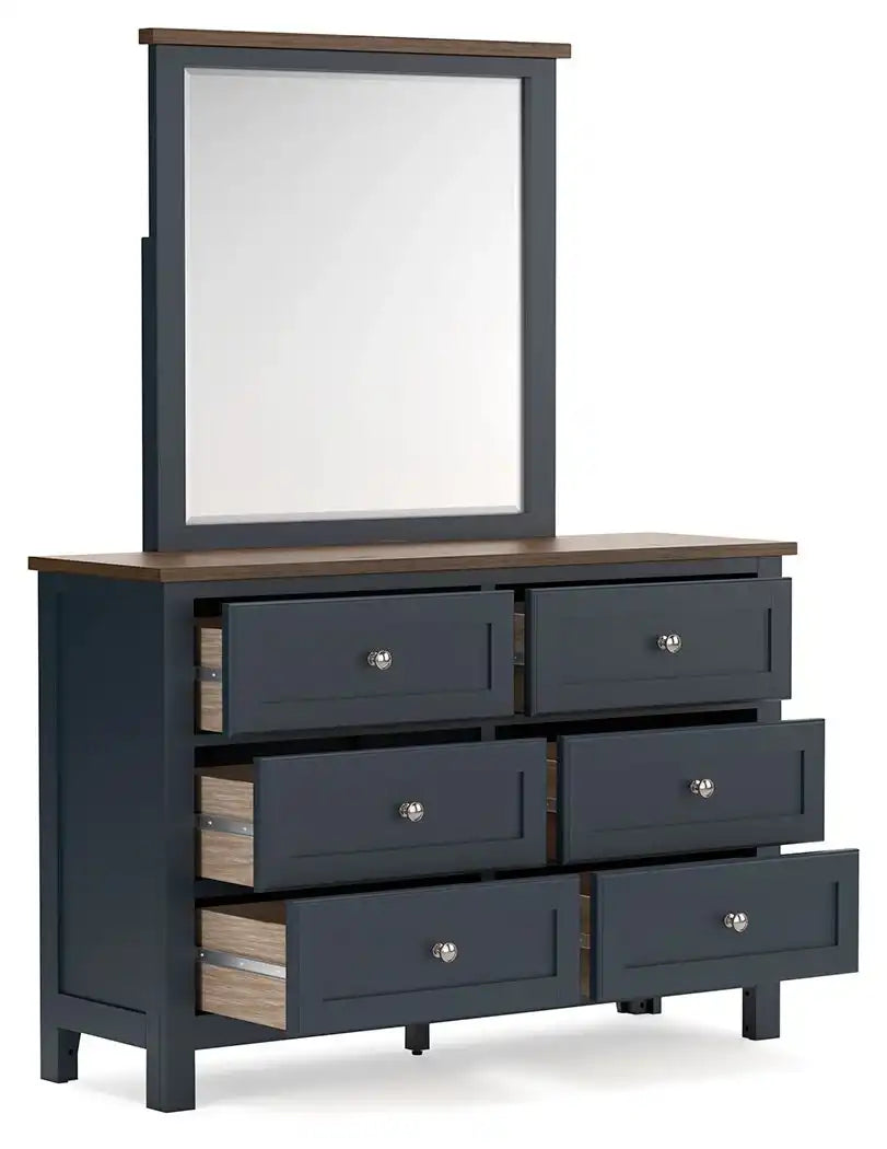 Landocken - Dresser and Mirror - Brown / Blue - Best Buy Furniture