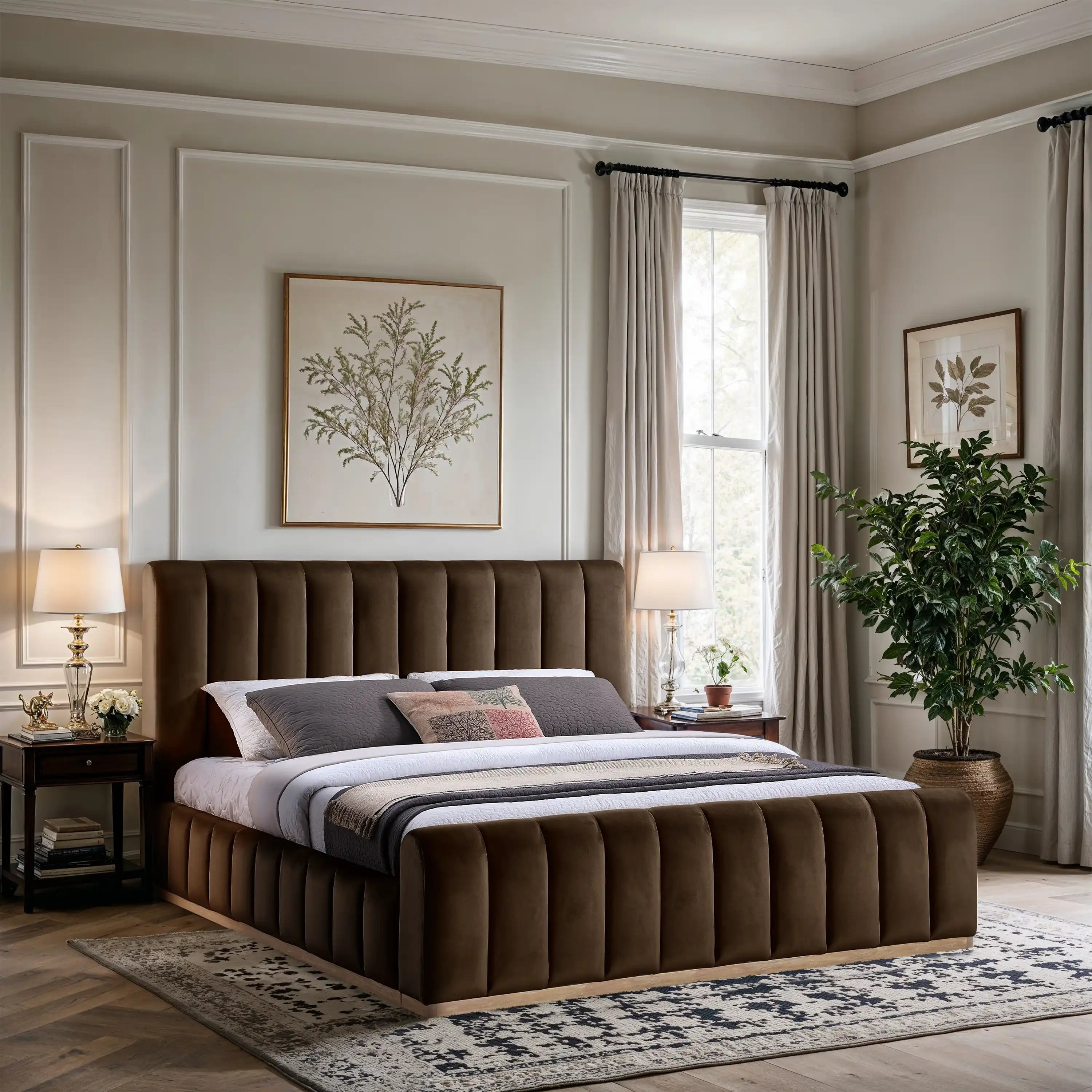 Amara Velvet Upholstered Bed King - Best Buy Furniture