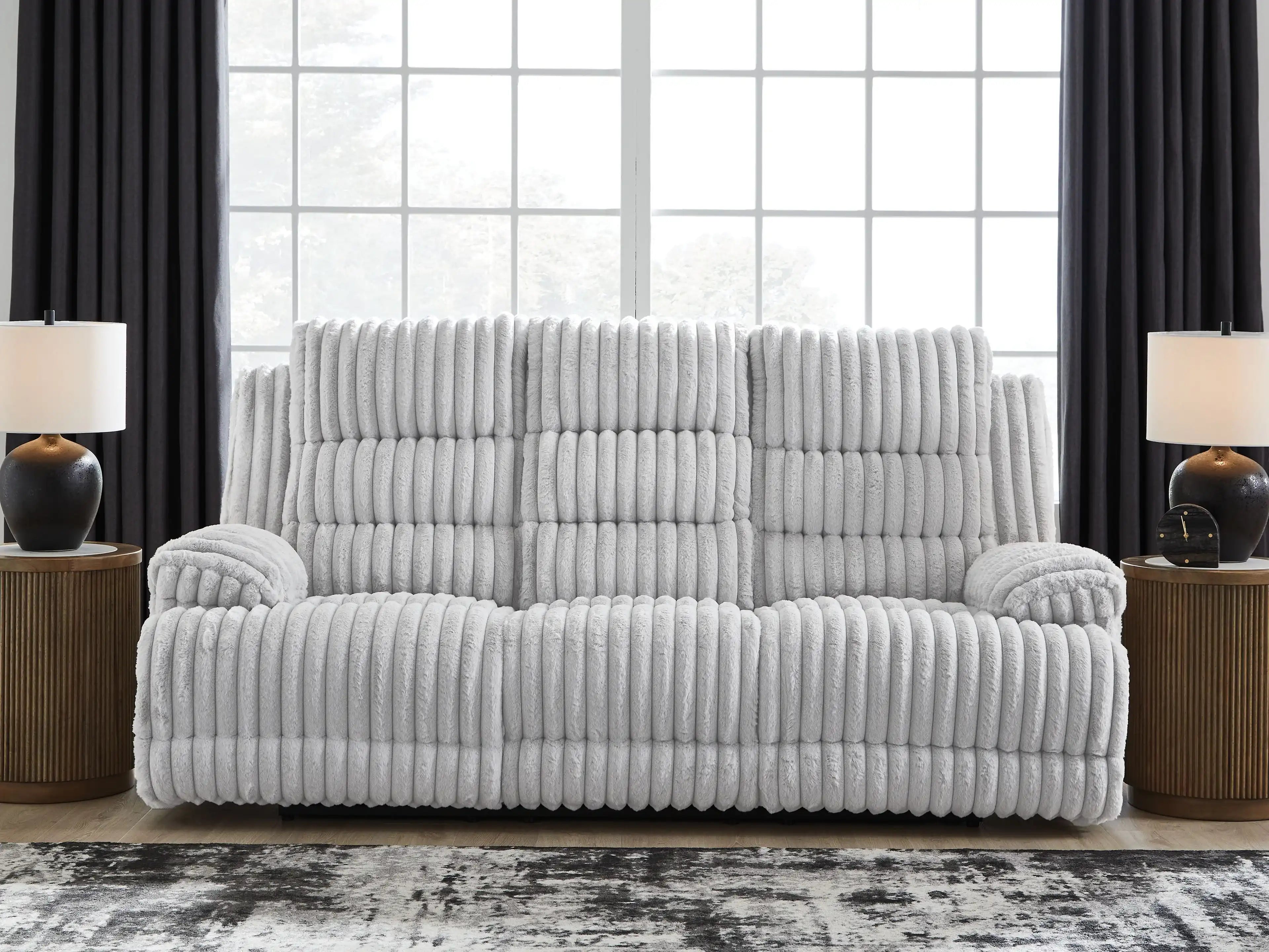 Rhines Falls - Reclining Power Sofa With Drop Down Table - Alloy - Best Buy Furniture
