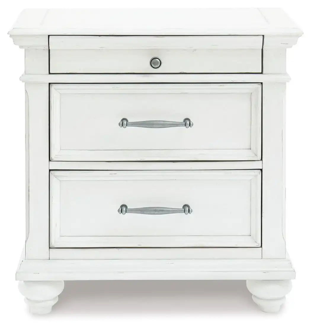 Kanwyn - Three Drawer Night Stand - Whitewash - Best Buy Furniture