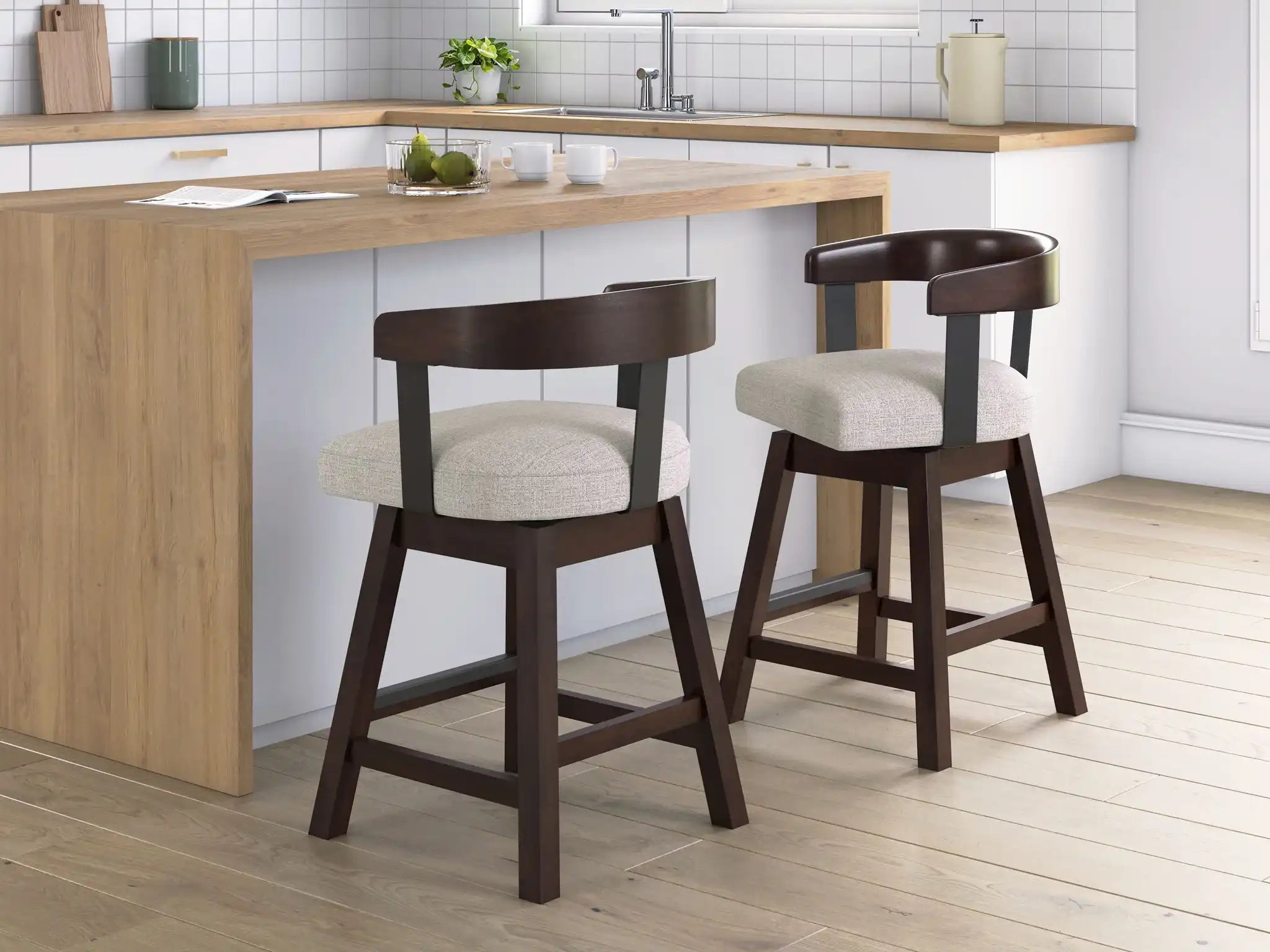 Haddigan - Upholstered Swivel Barstool (Set of 2) - Dark Brown - Best Buy Furniture