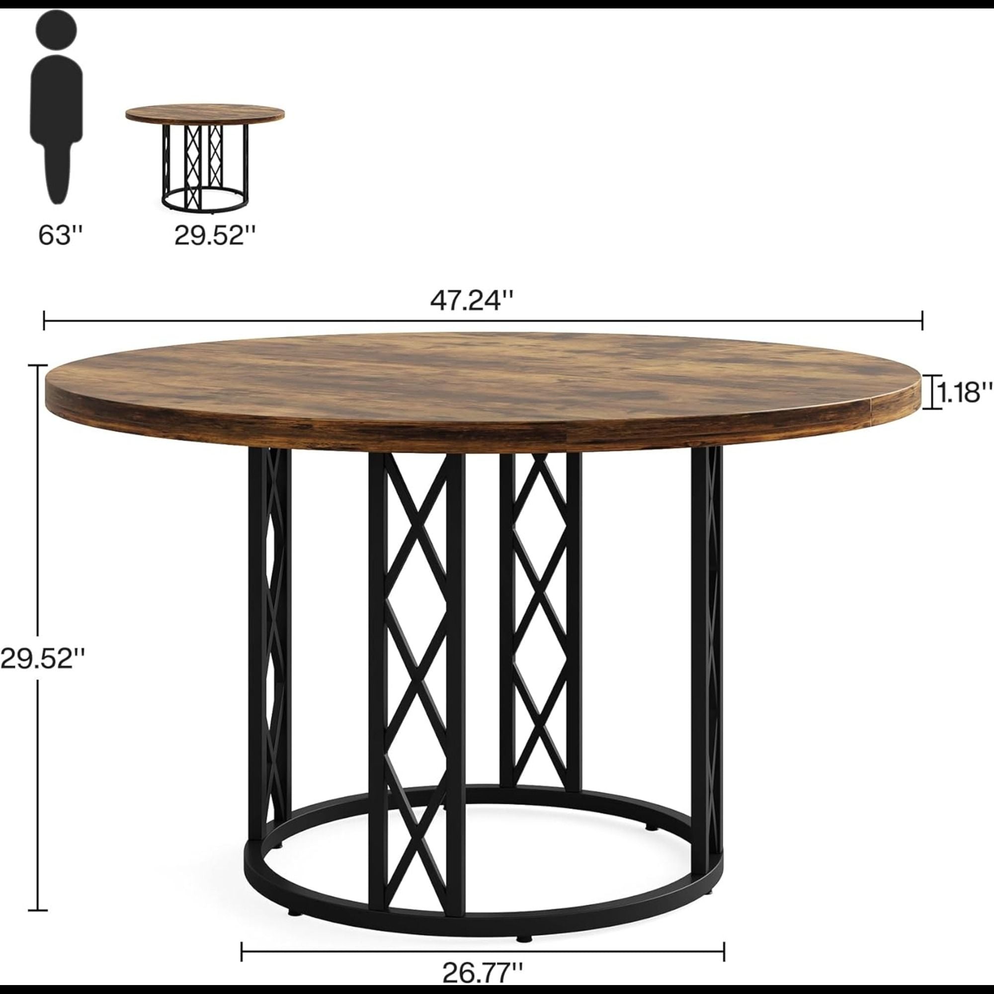 Round Dining Table With Circle Base - Brown / Black