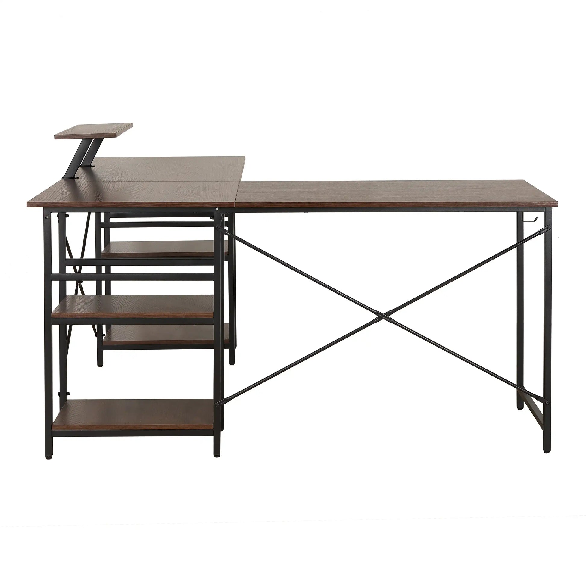 Techni Mobili L-Shape Industrial Desk with storage shelves, Walnut - Best Buy Furniture