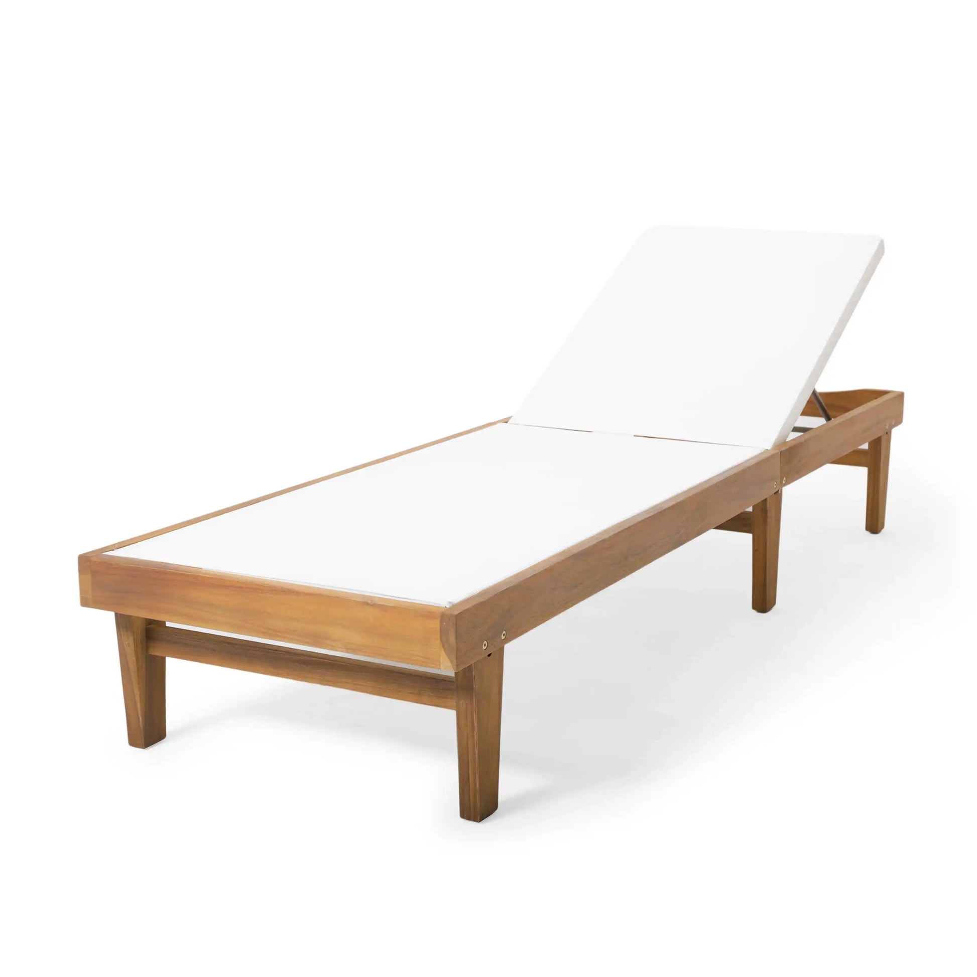 Outdoor Chaise Lounge with Acacia Wood Frame, White and Teak - Best Buy Furniture