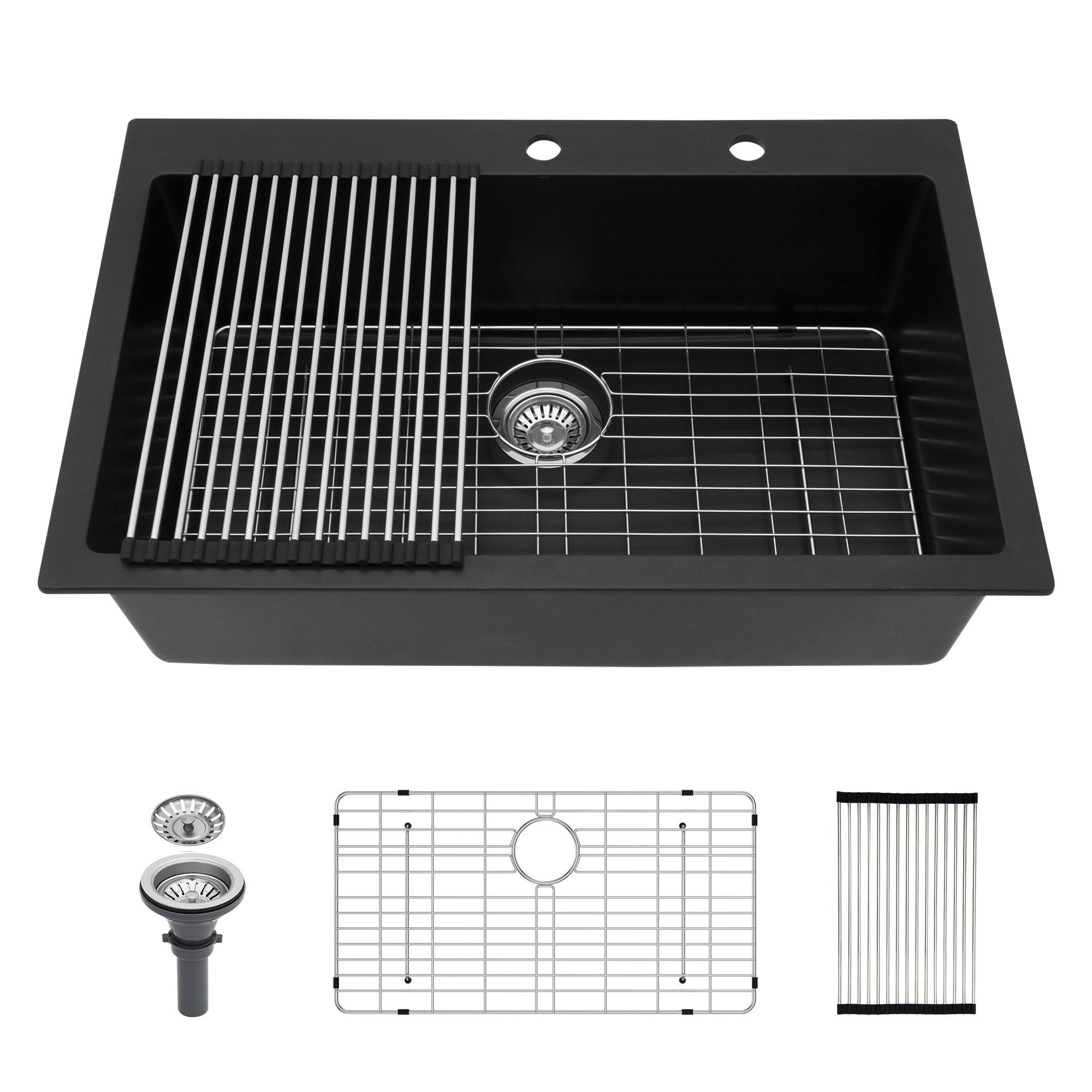 Kitchen Sink Granite Composite Drop In Sink With Durable Material - Black