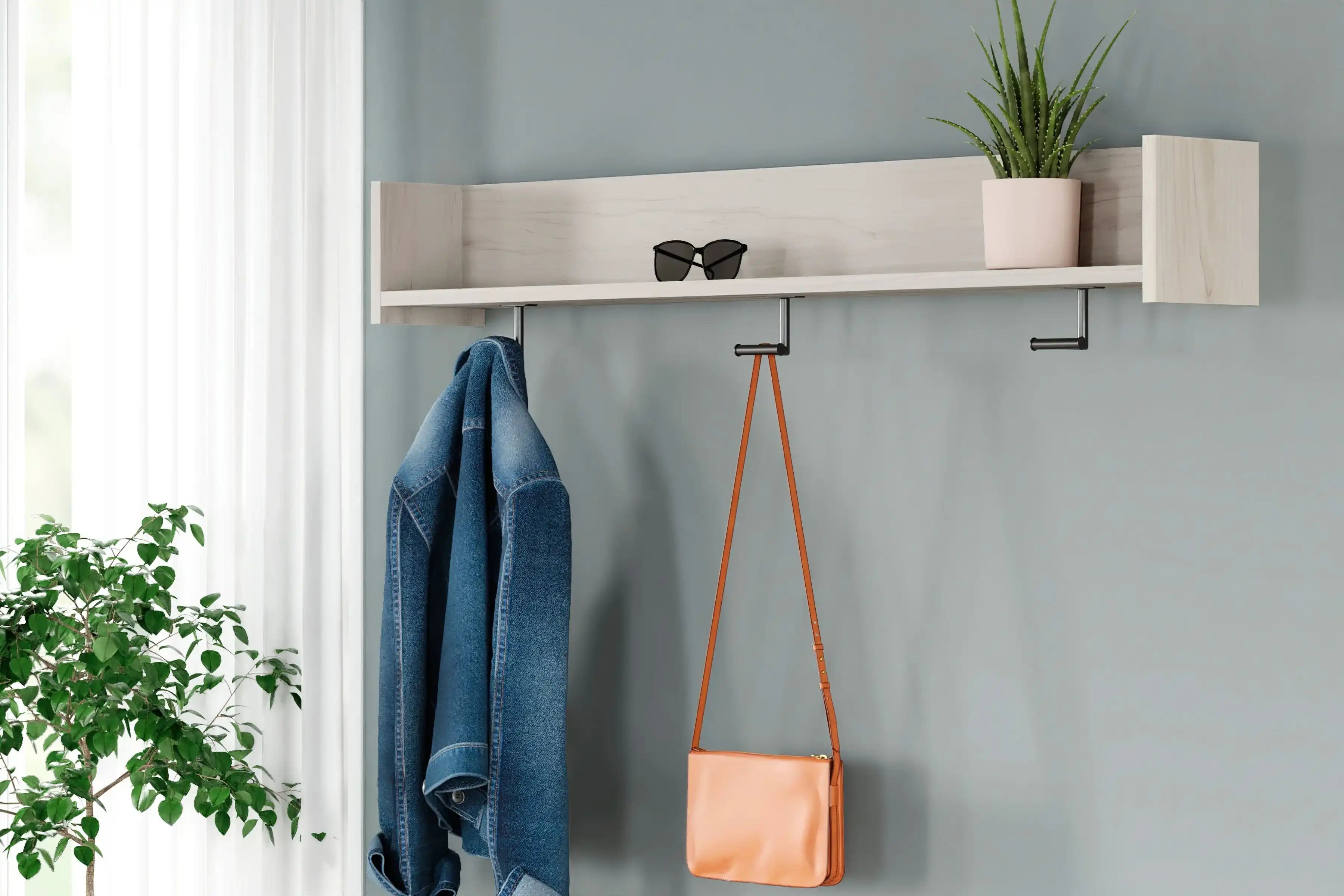 Socalle - Wall Mounted Coat Rack w/Shelf - Light Natural - Best Buy Furniture