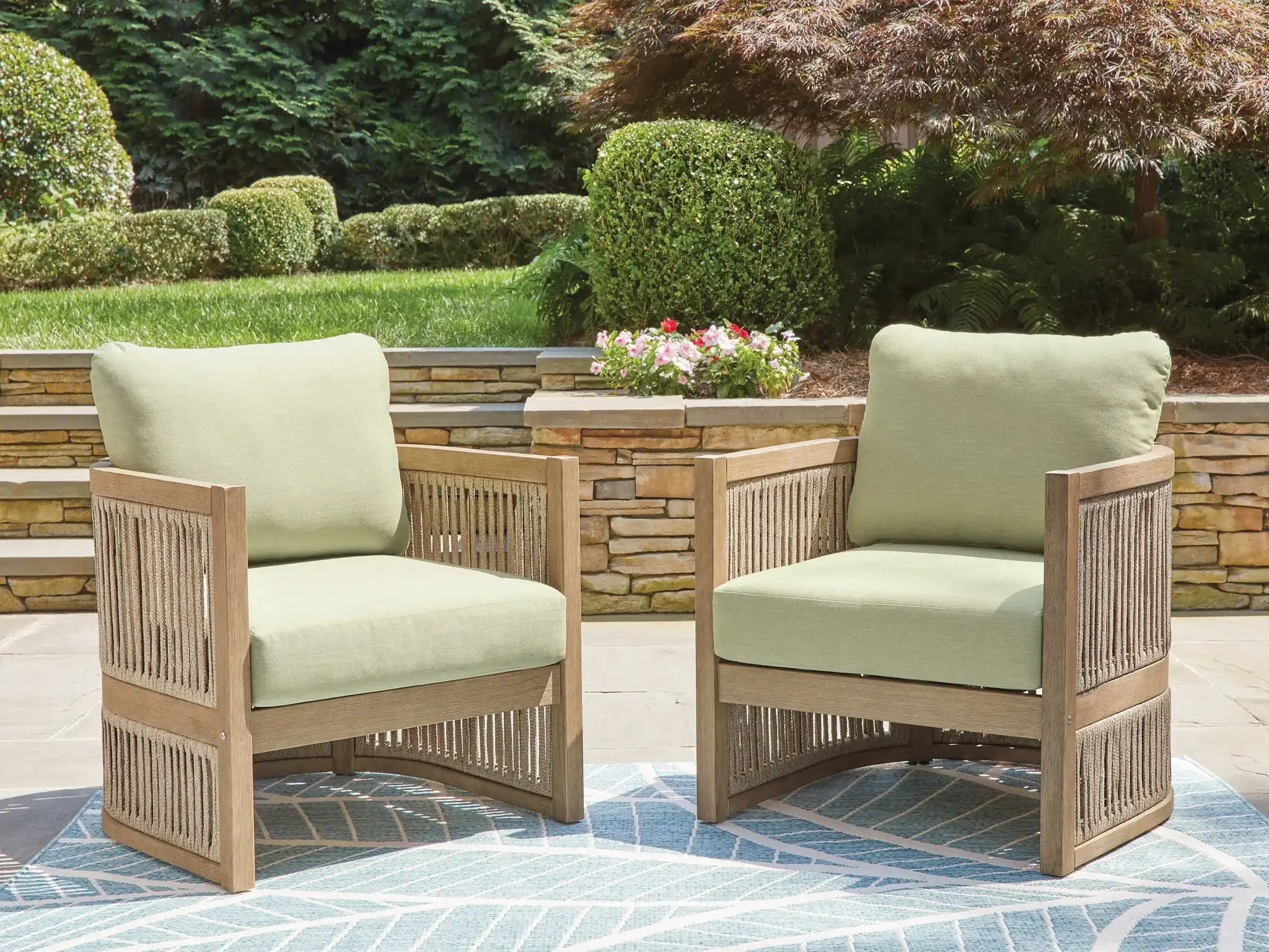 Serena Shores - Lounge Chair With Cushion (Set of 2) - Beige / Green - Best Buy Furniture