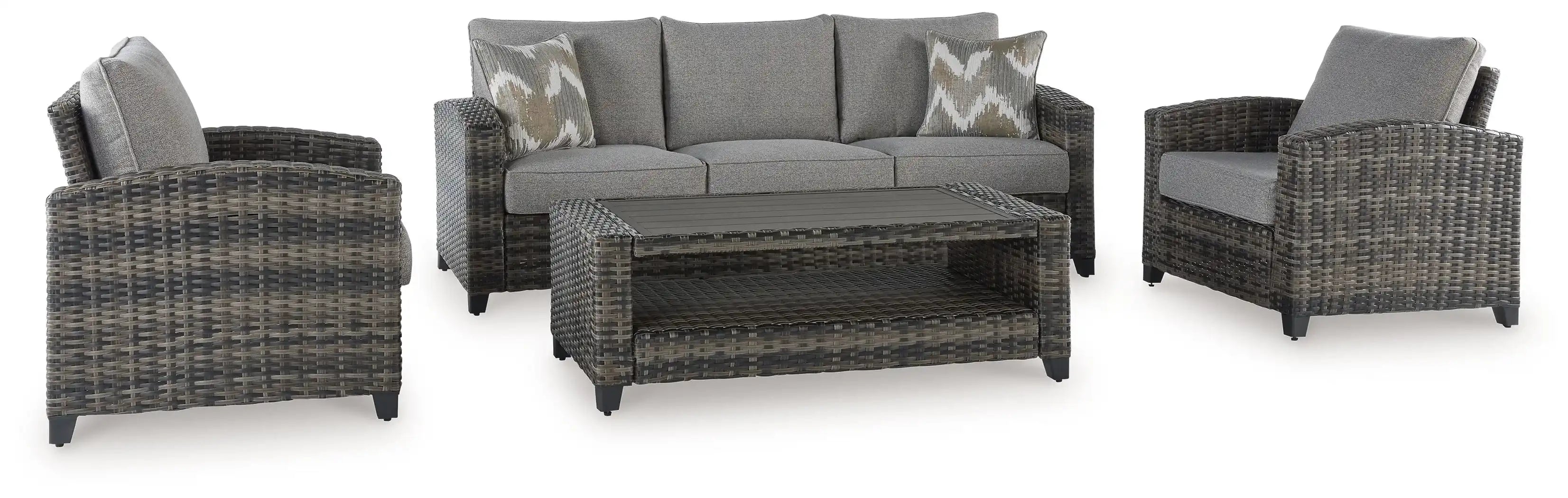 Oasis Court - Sofa, Chairs, Table Set (Set of 4) - Gray - Best Buy Furniture