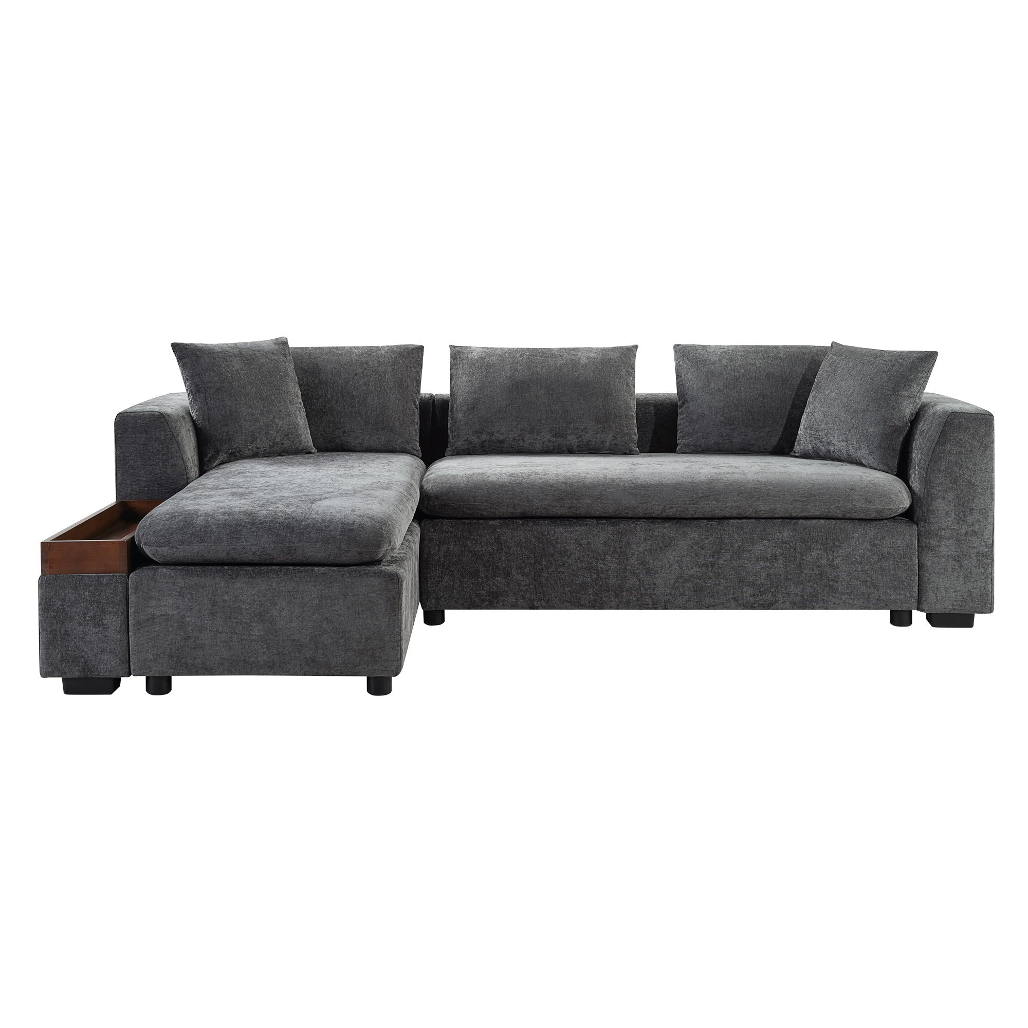 Modern L Shaped Sectional Sofa With Upholstery And Wooden Storage