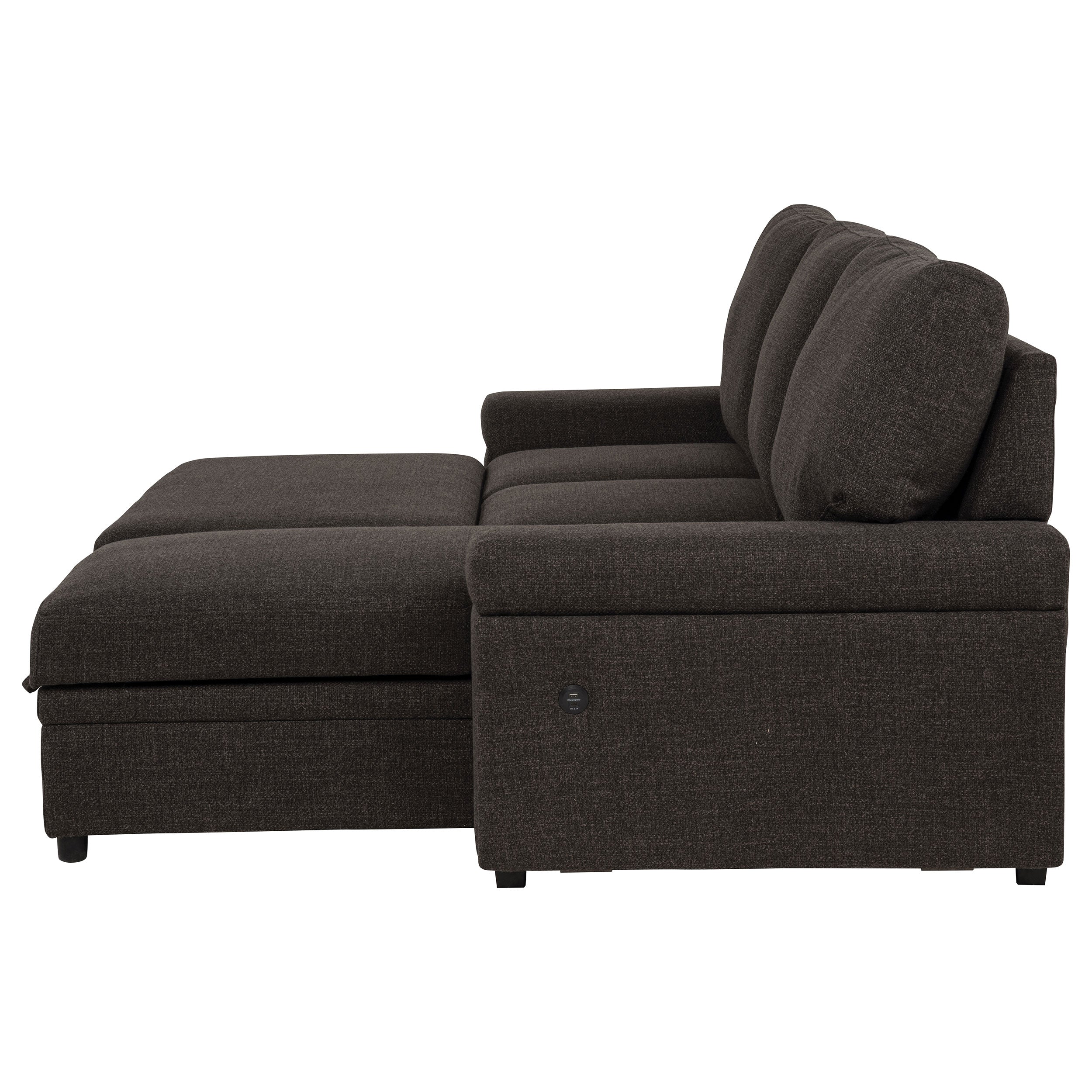 Demko Sleeper Sectional Sofa with Speaker and Storage Chaise Brown-