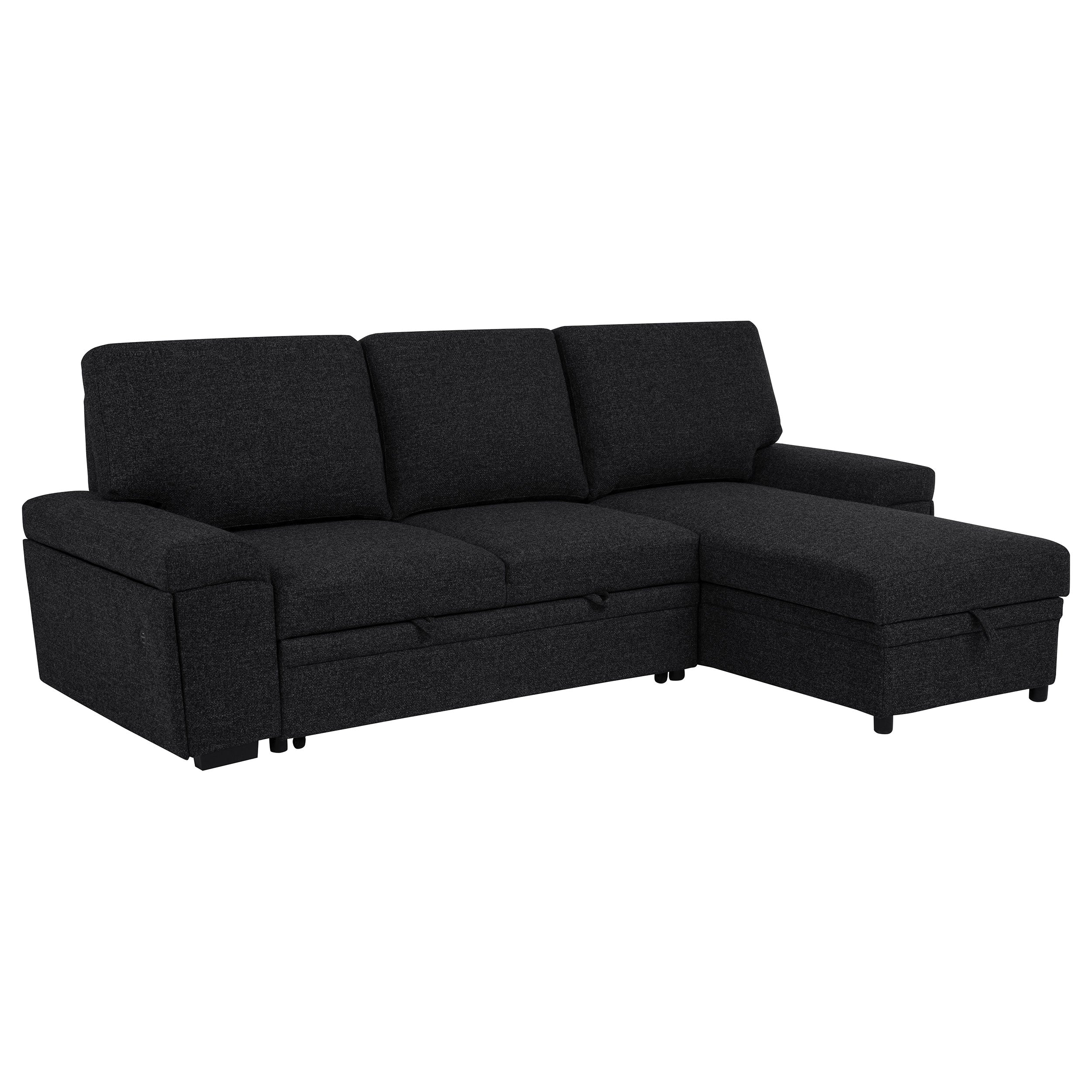 Demko Sleeper Sectional Sofa with Speaker and Storage Chaise Black-
