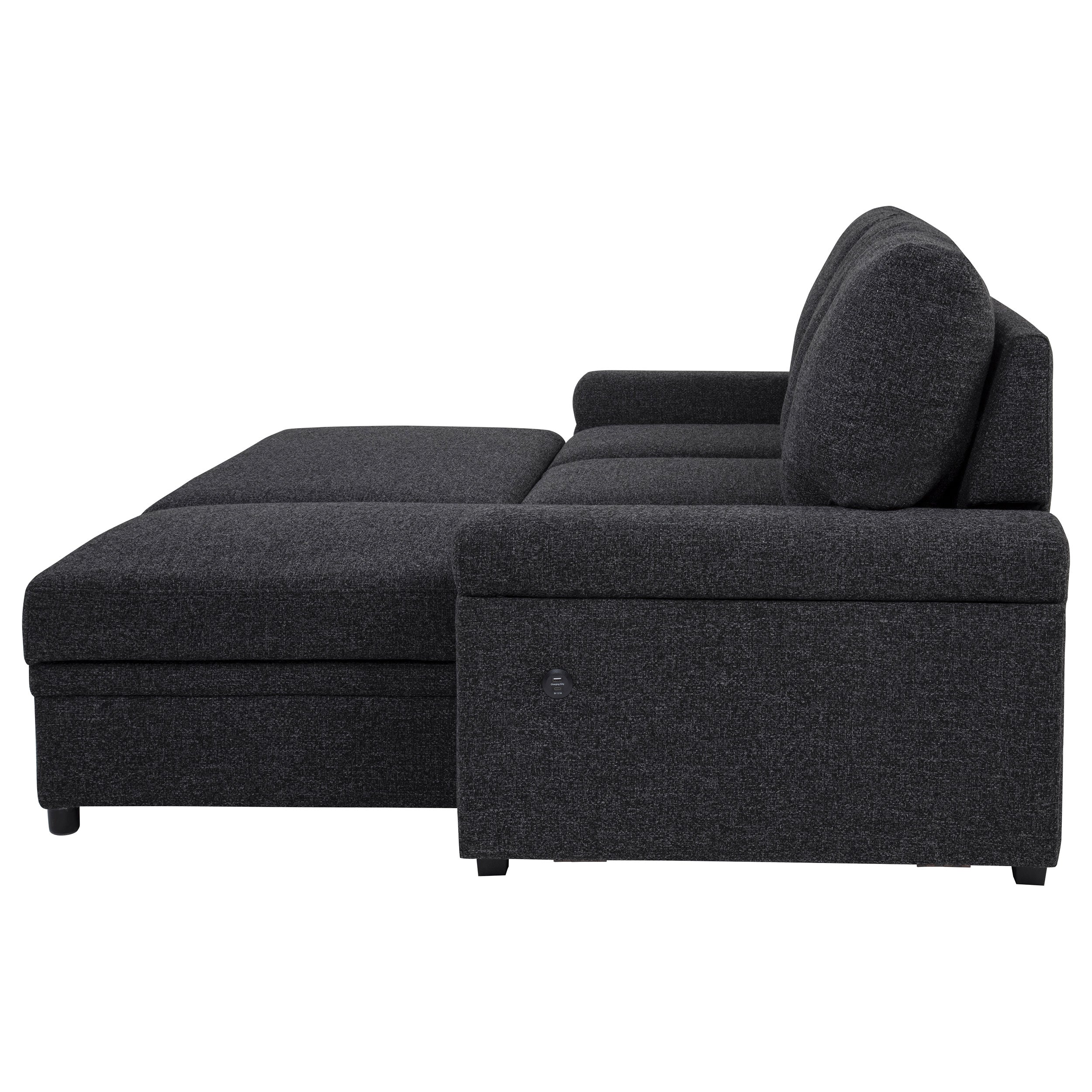 Demko Sleeper Sectional Sofa with Speaker and Storage Chaise Black-
