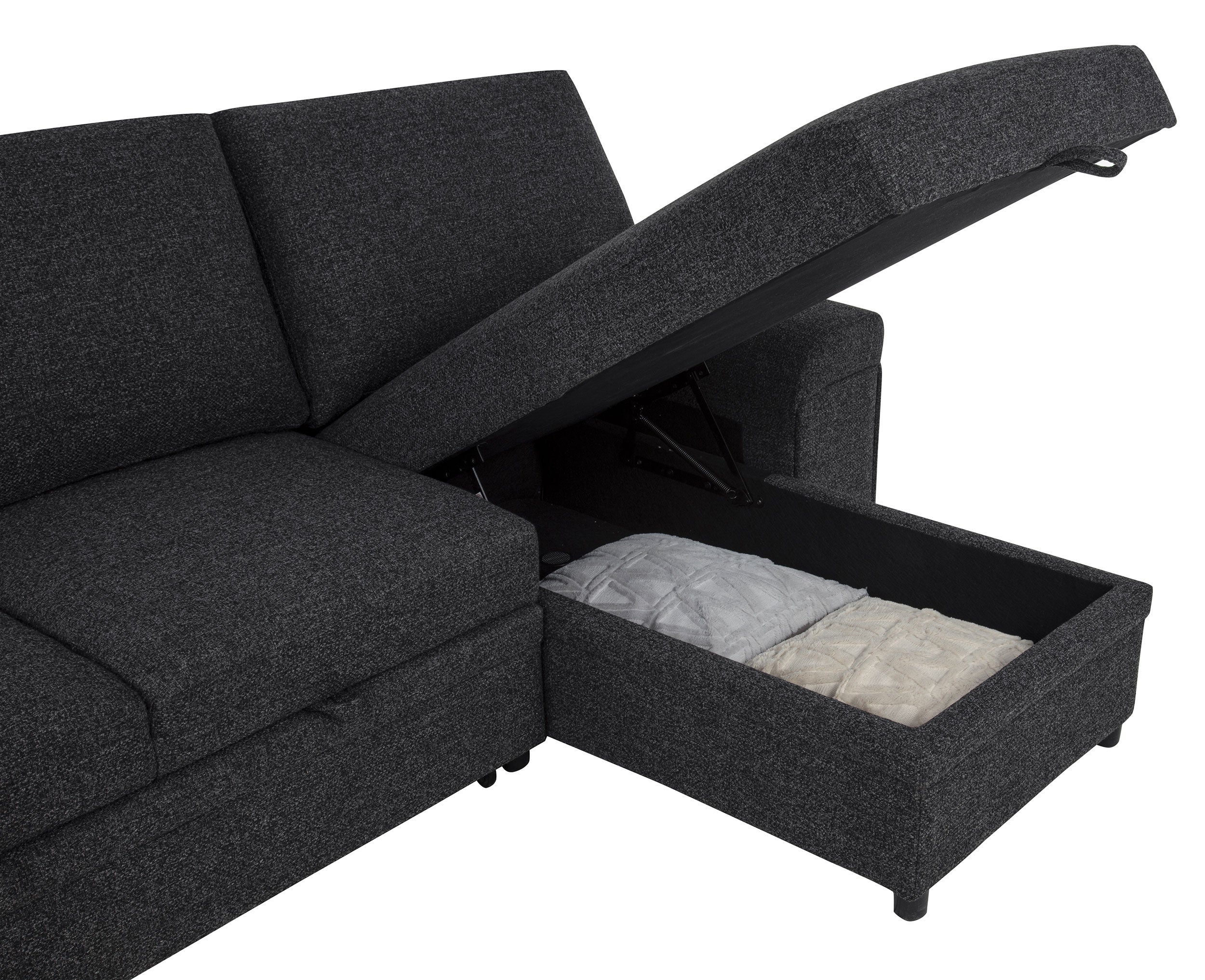 Demko Sleeper Sectional Sofa with Speaker and Storage Chaise Black-