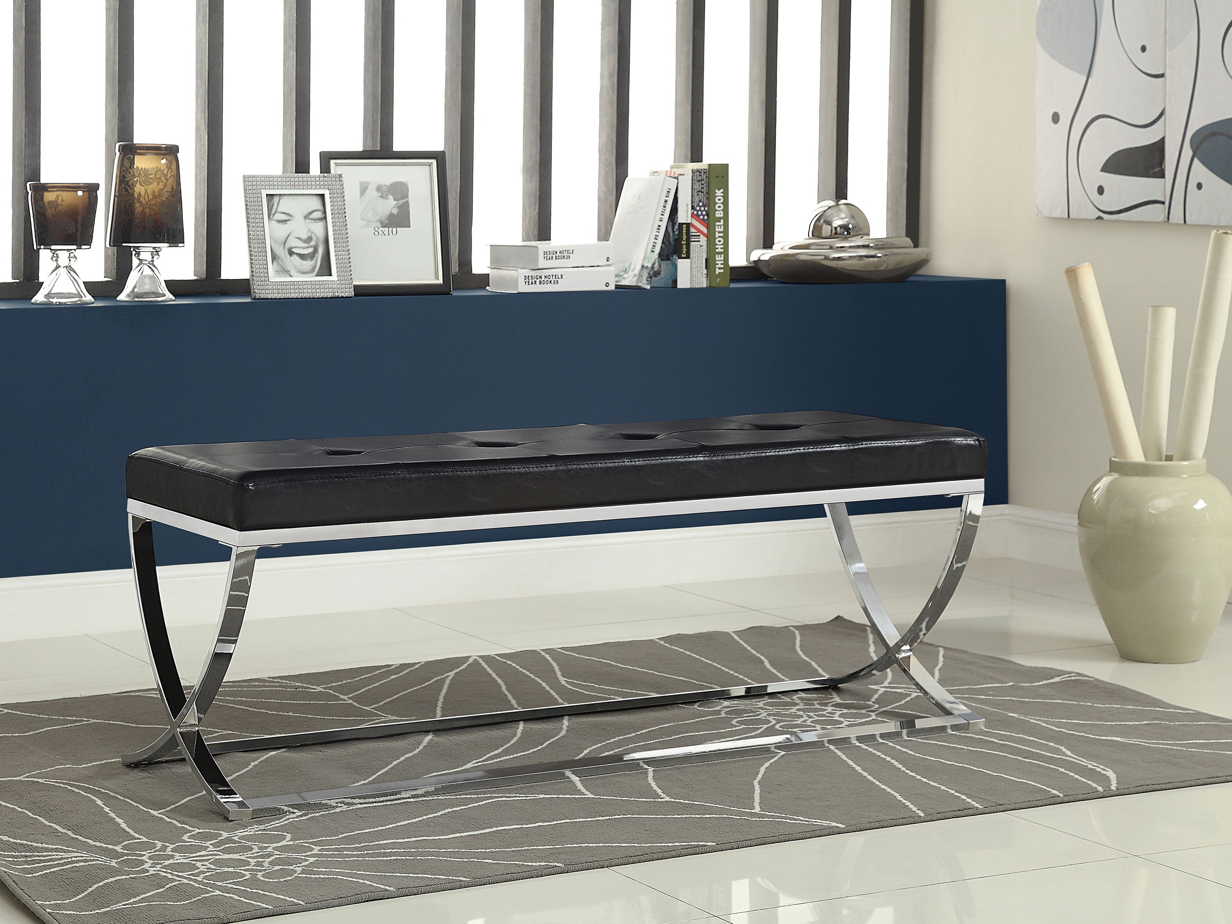 Walton Leatherette Upholstered Tufted Accent Bench Black-CoasterEssence